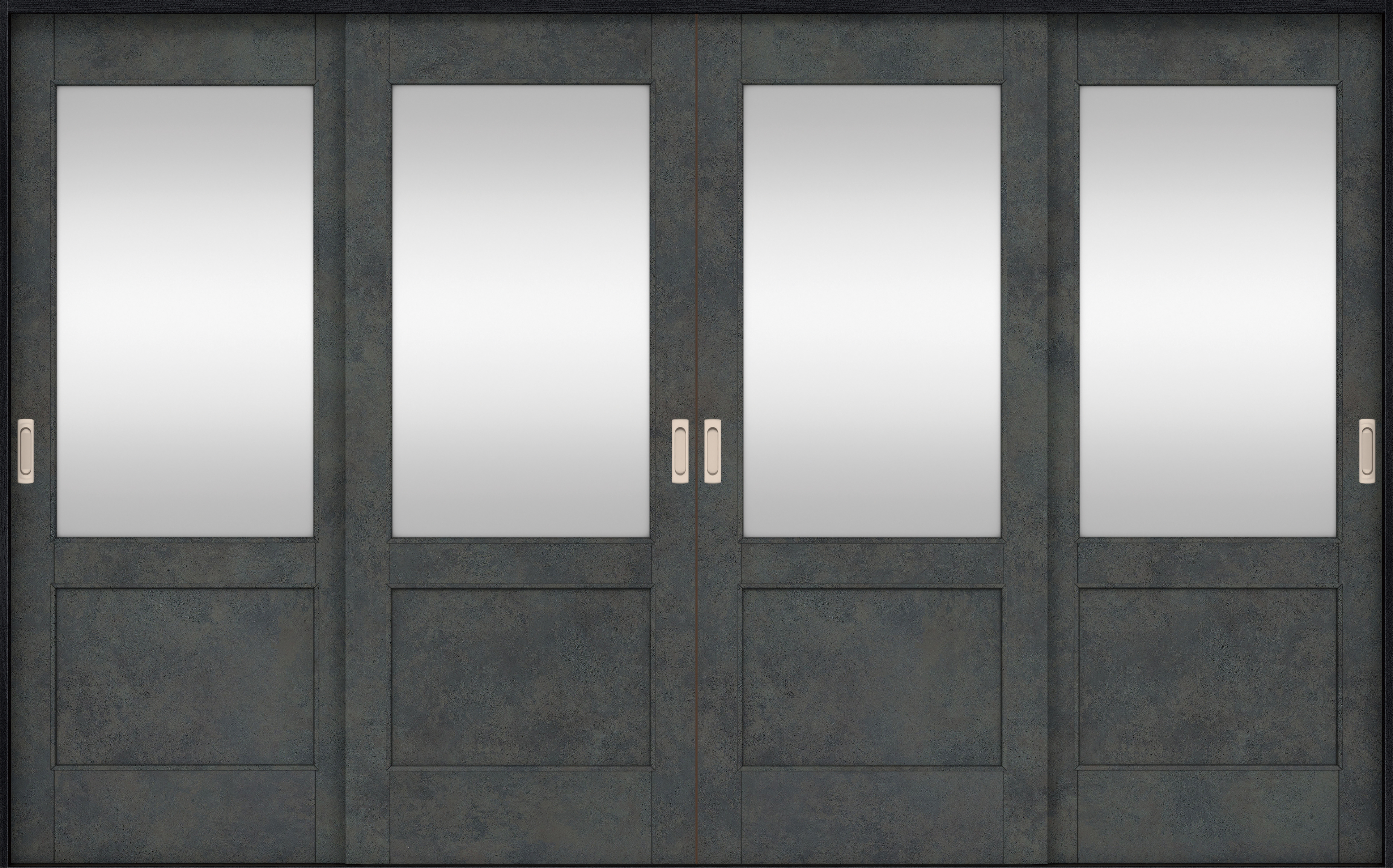 リビングドア　イエリア　引戸・４枚引違　扉セット　２６デザイン　３２６６幅用　２０００高　〈アイアンブラック柄〉　左右兼用　錠なし　ラクラクローズ付