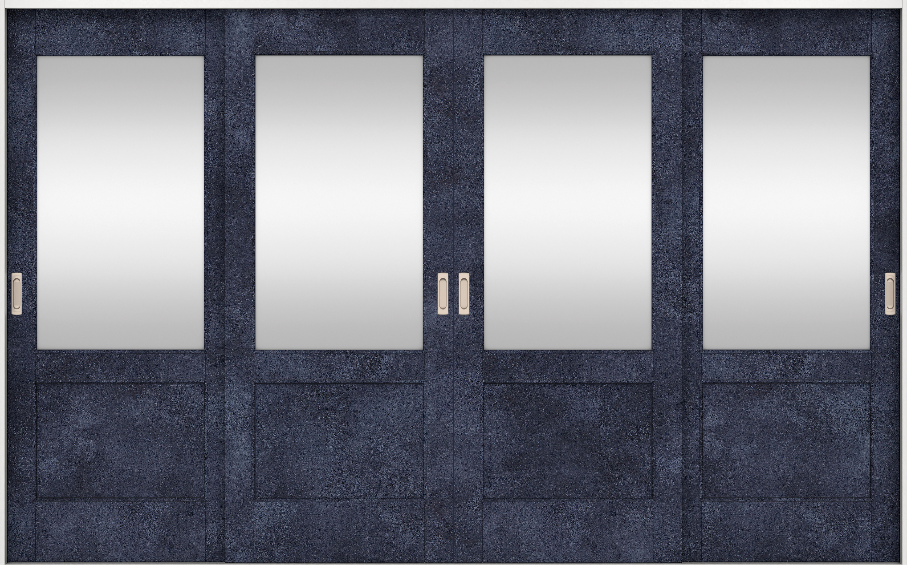 リビングドア　イエリア　引戸・４枚引違　扉セット　２６デザイン　３２６６幅用　２０００高　〈コバルトブルー柄〉　左右兼用　錠なし　ラクラクローズ付