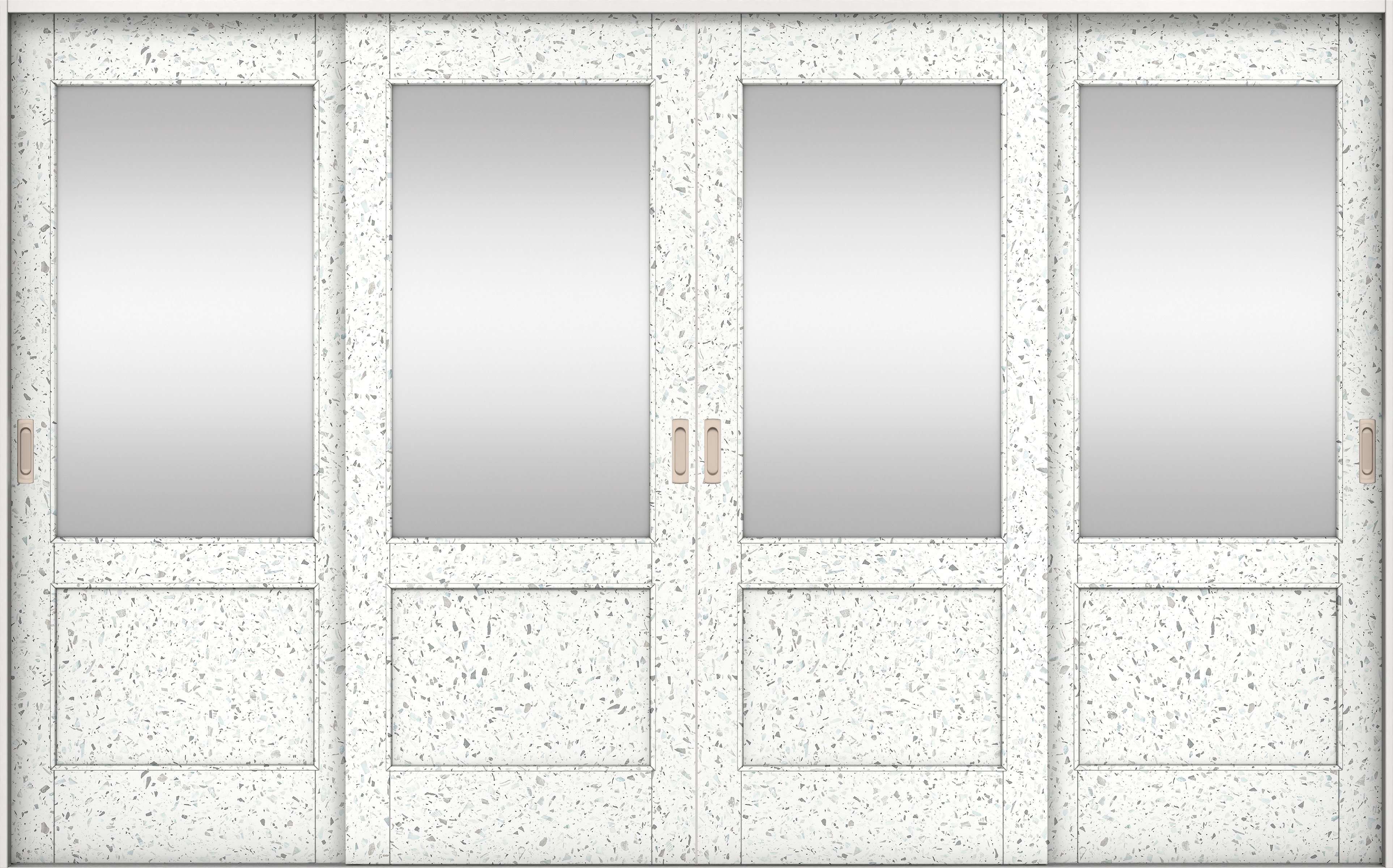 リビングドア　イエリア　引戸・４枚引違　扉セット　２６デザイン　３２６６幅用　２０００高　〈テラゾホワイト柄〉　左右兼用　錠なし　ラクラクローズ付