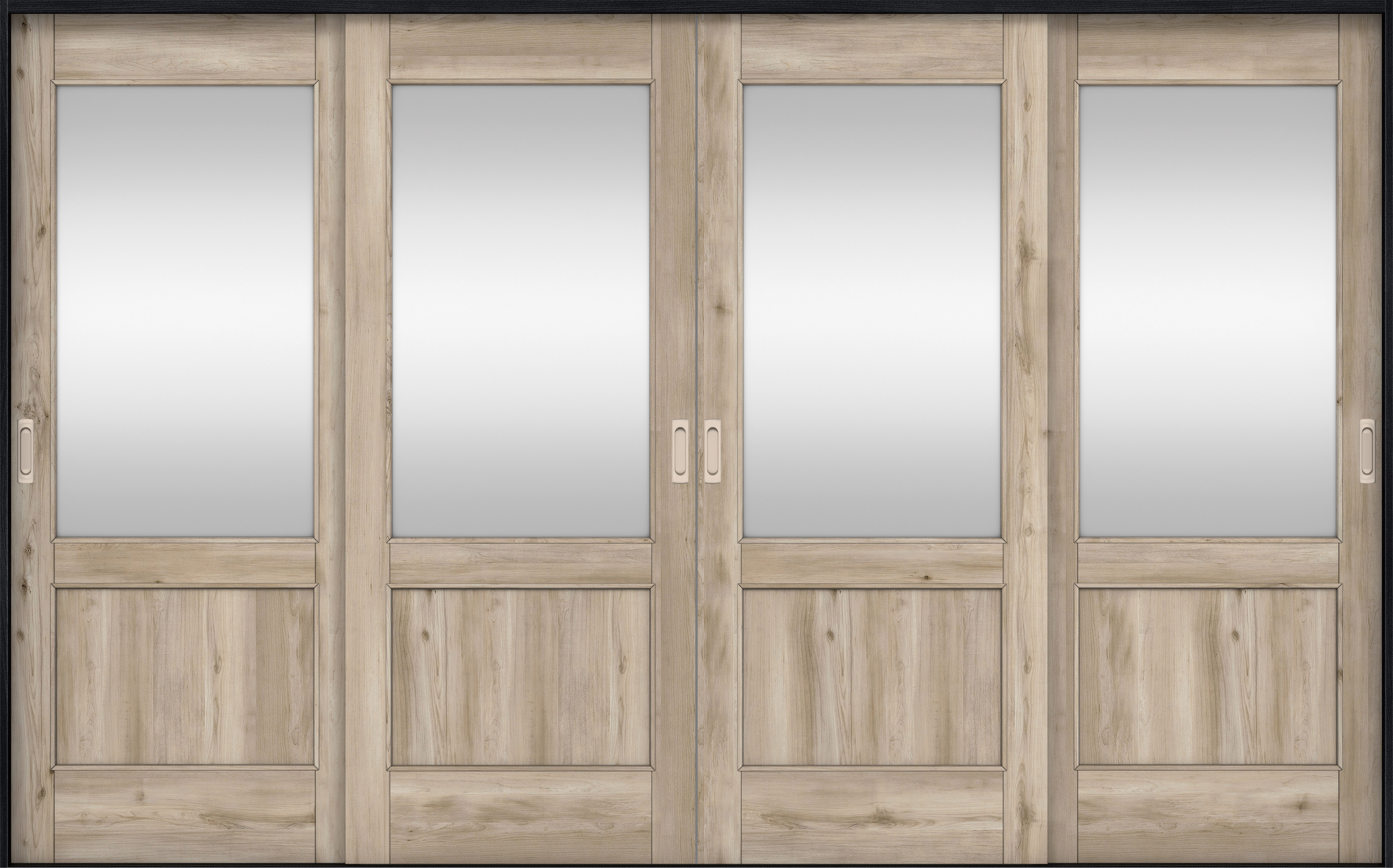 リビングドア　イエリア　引戸・４枚引違　扉セット　２６デザイン　３２６６幅用　２０００高　〈スモークグレー柄〉　左右兼用　錠なし　ラクラクローズ付