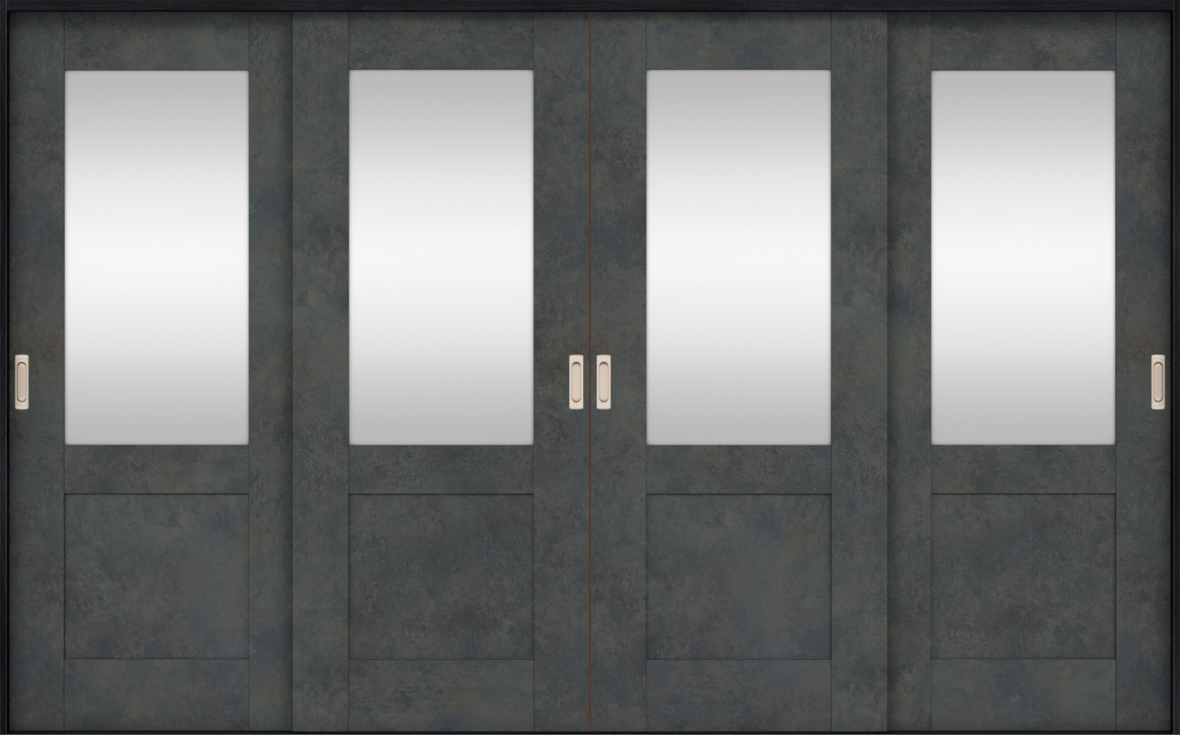 リビングドア　イエリア　引戸・４枚引違　扉セット　２８デザイン　３２６６幅用　２０００高　〈アイアンブラック柄〉　左右兼用　錠なし　ラクラクローズ付