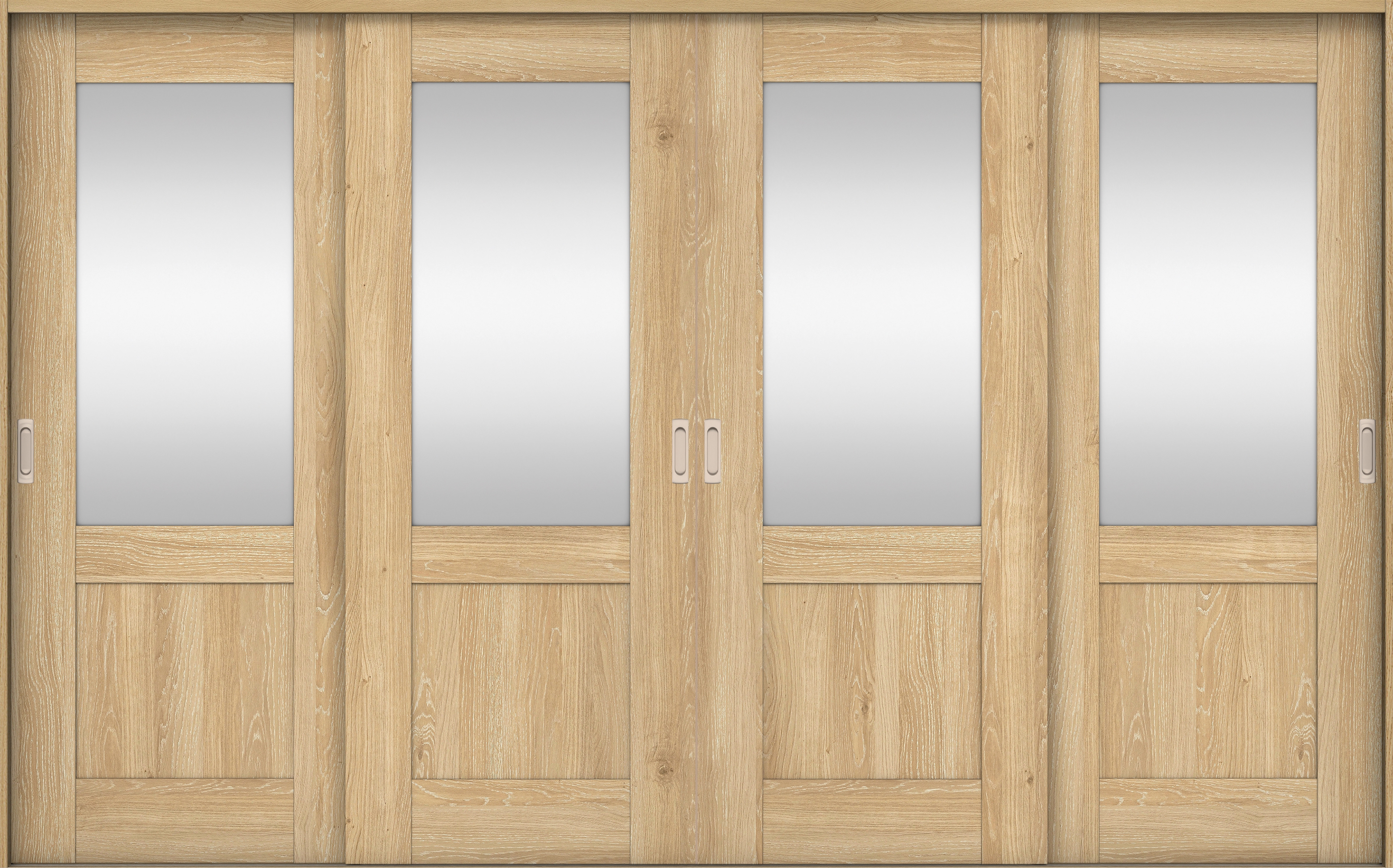 リビングドア　イエリア　引戸・４枚引違　扉セット　２８デザイン　３２６６幅用　２０００高　〈ミルキーオーカー柄〉　左右兼用　錠なし　ラクラクローズ付