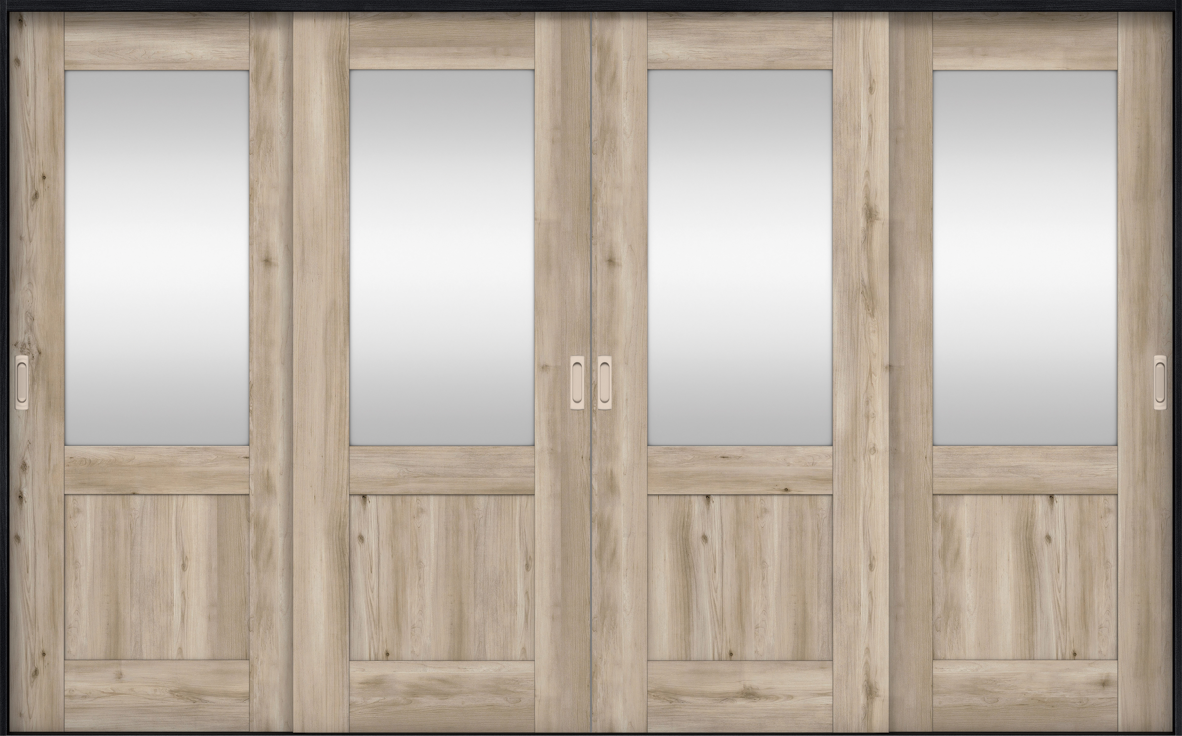 リビングドア　イエリア　引戸・４枚引違　扉セット　２８デザイン　３２６６幅用　２０００高　〈スモークグレー柄〉　左右兼用　錠なし　ラクラクローズ付