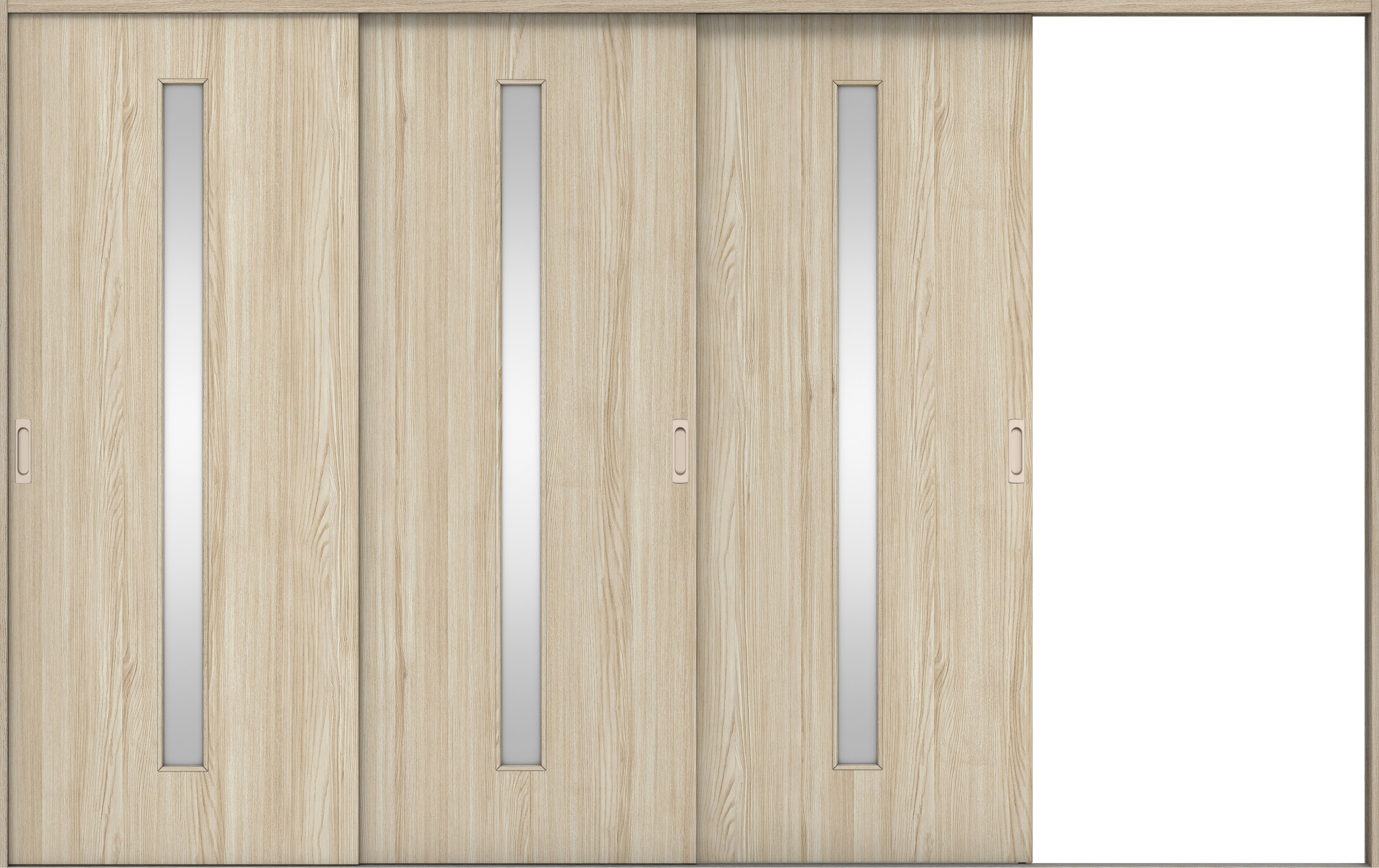 リビングドア　イエリア　引戸・３枚片引　扉セット　Ｃ４デザイン　３２２９幅用　２０００高　〈ソフトグレージュ柄〉　右引用　錠なし　ラクラクローズ付