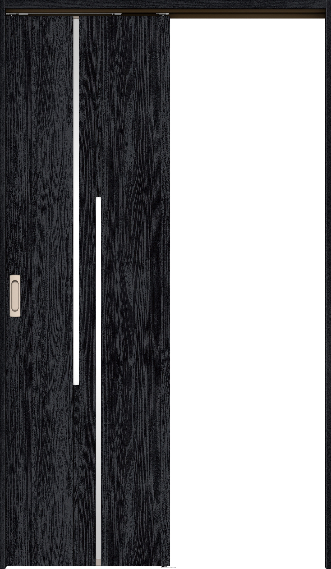 リビングドア　イエリア　吊戸・片引　扉セット　７Ｐデザイン　１１８３幅用　２０００高　〈モスブラック柄〉　左右兼用　錠なし　ラクラクローズ付用