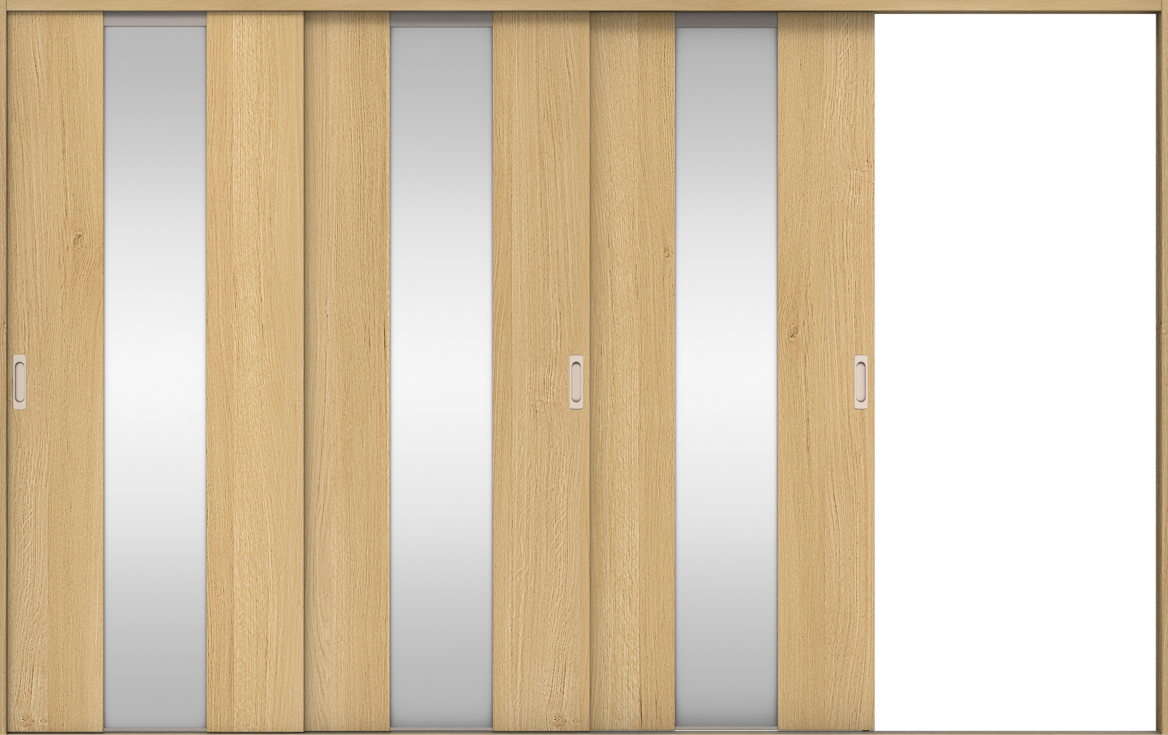 リビングドア　イエリア　引戸・３枚片引　扉セット　Ｇ５デザイン　３２２９幅用　２０００高　〈ライトオーカー柄〉　右引用　錠なし　ラクラクローズ付