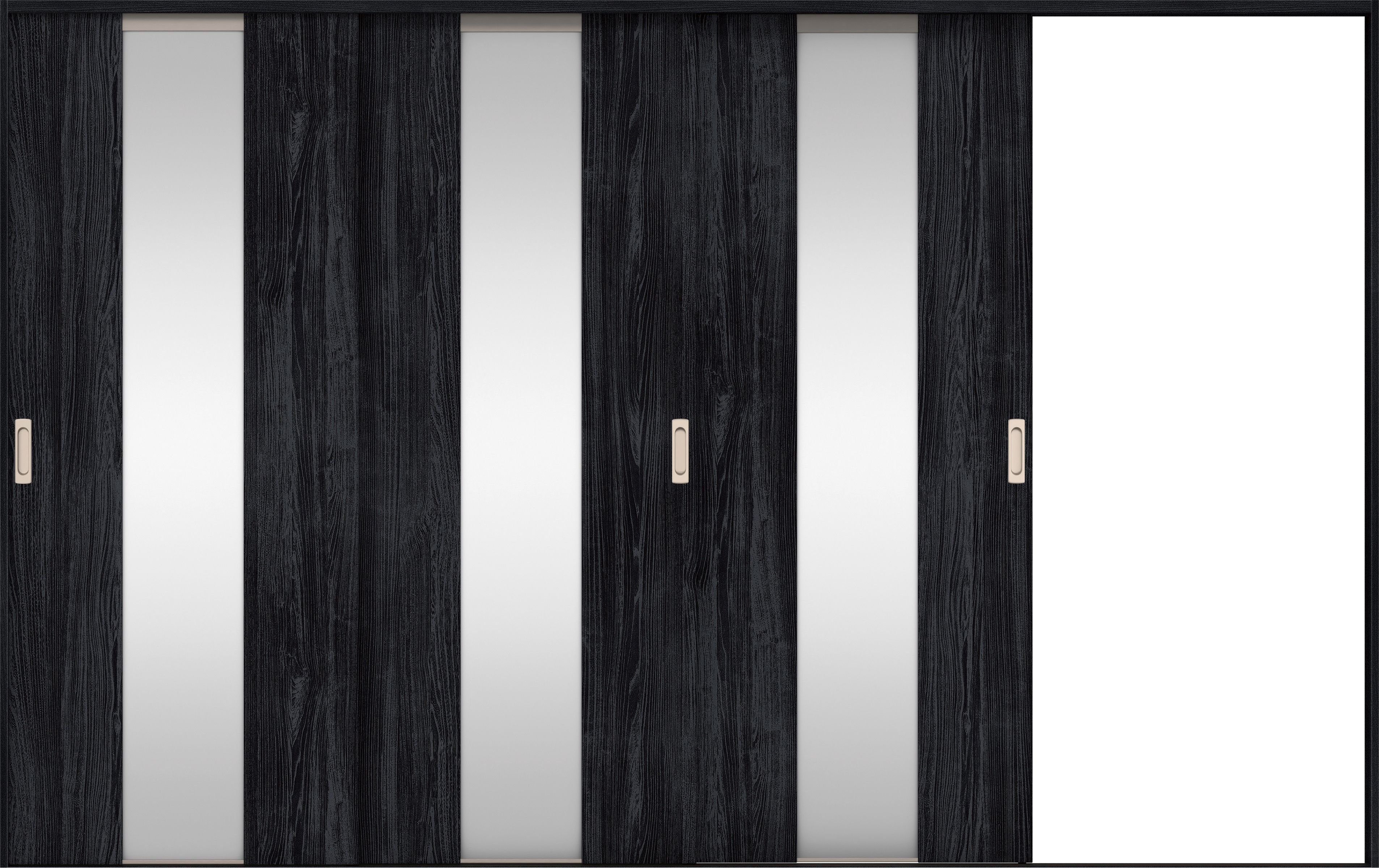 リビングドア　イエリア　引戸・３枚片引　扉セット　Ｇ５デザイン　３２２９幅用　２０００高　〈モスブラック柄〉　右引用　錠なし　ラクラクローズ付