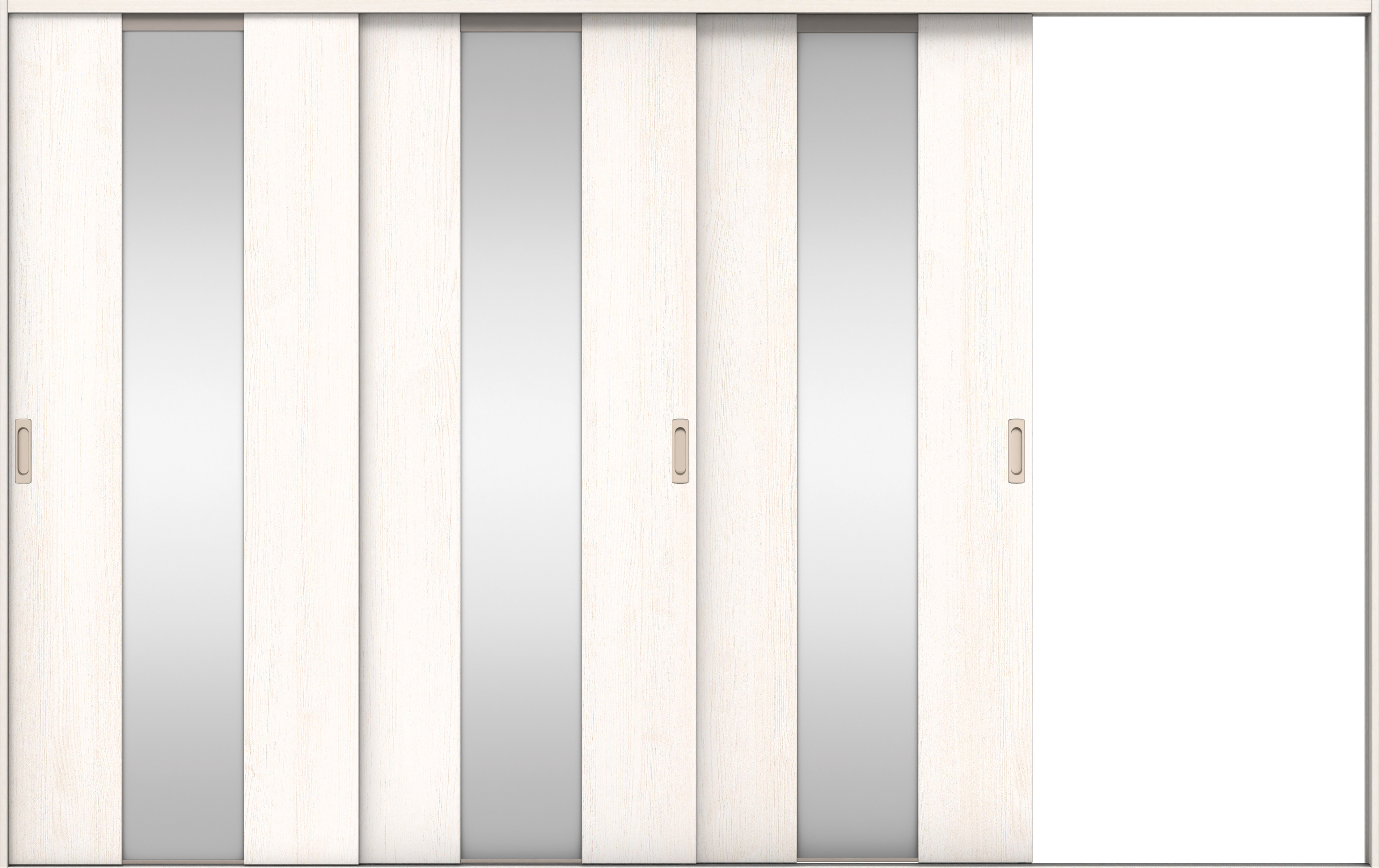 リビングドア　イエリア　引戸・３枚片引　扉セット　Ｇ５デザイン　３２２９幅用　２０００高　〈ネオホワイト柄〉　右引用　錠なし　ラクラクローズ付