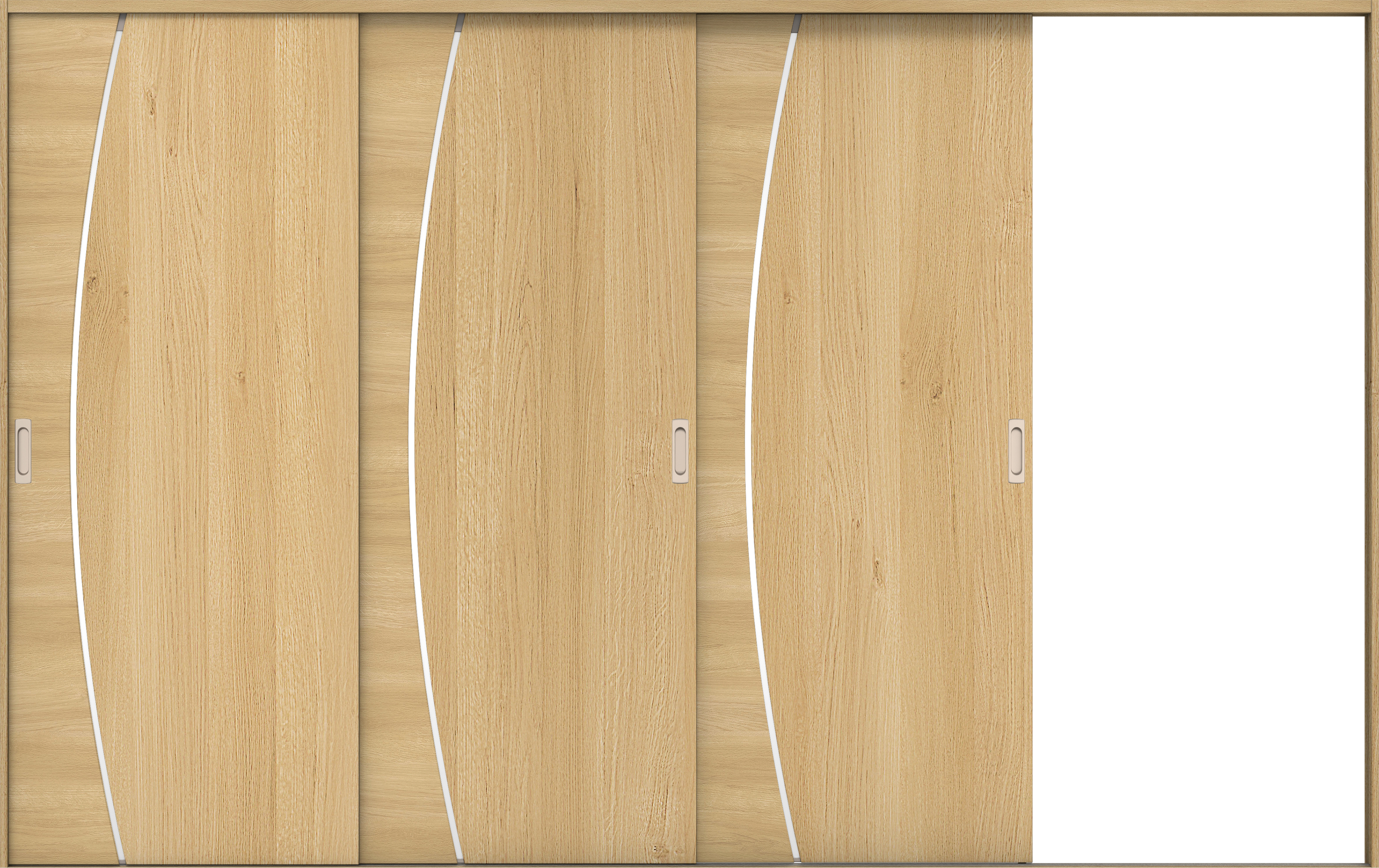 リビングドア　イエリア　引戸・３枚片引　扉セット　Ｋ４デザイン　３２２９幅用　２０００高　〈ライトオーカー柄〉　右引用　錠なし　ラクラクローズ付