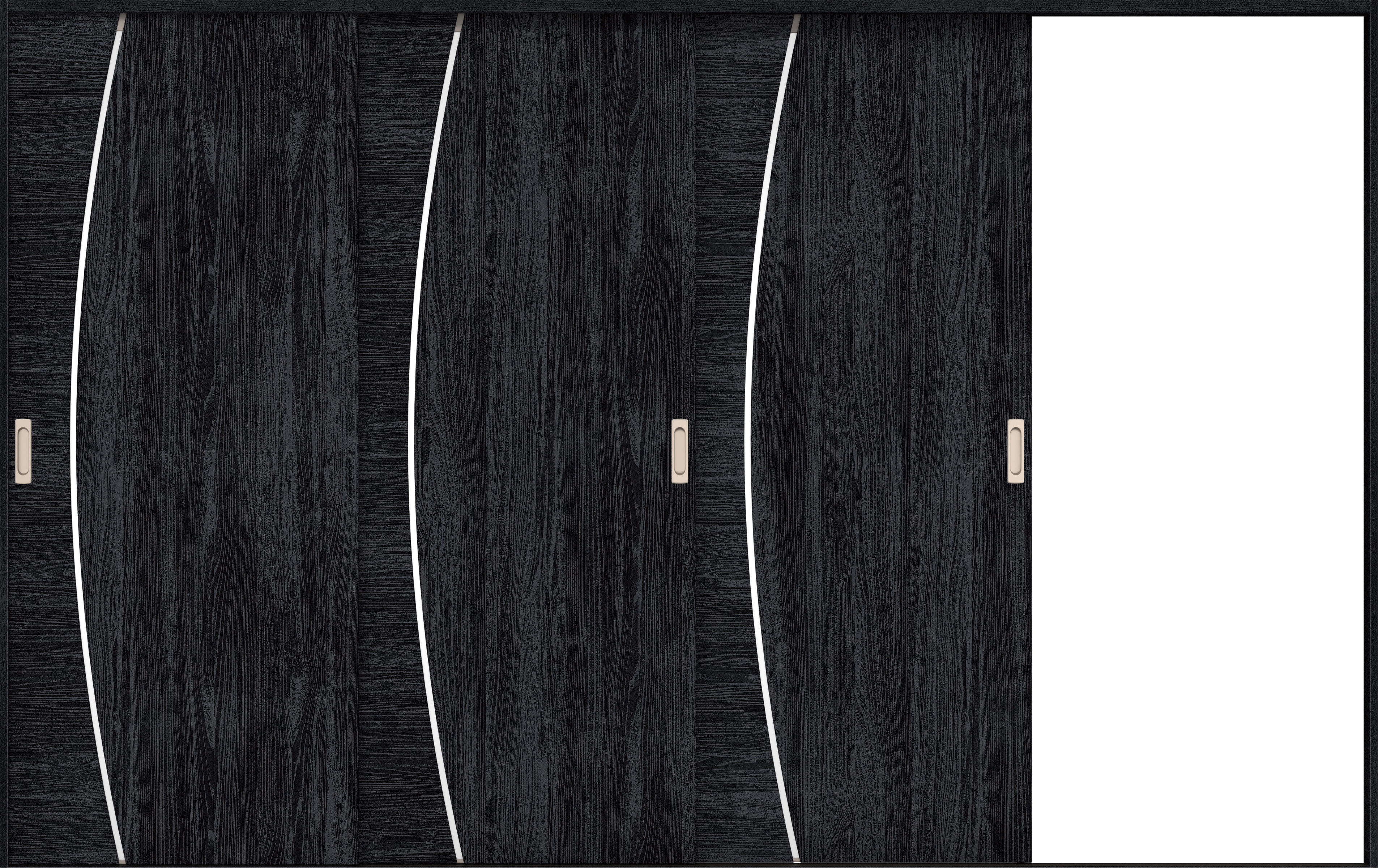 リビングドア　イエリア　引戸・３枚片引　扉セット　Ｋ４デザイン　３２２９幅用　２０００高　〈モスブラック柄〉　右引用　錠なし　ラクラクローズ付