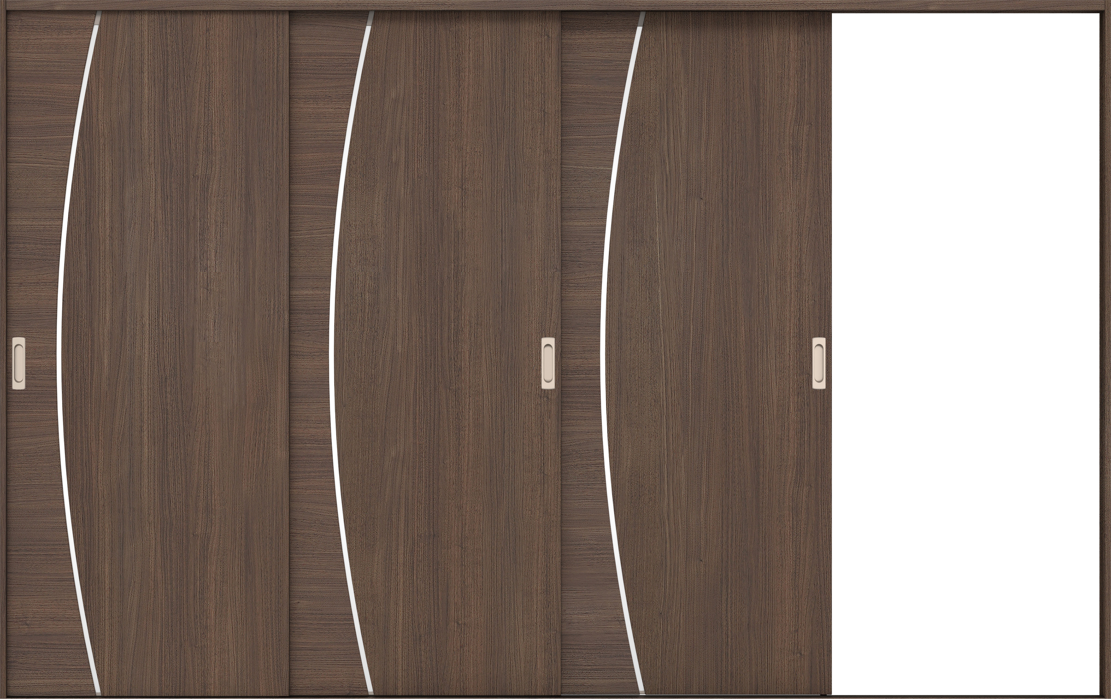 リビングドア　イエリア　引戸・３枚片引　扉セット　Ｋ４デザイン　３２２９幅用　２０００高　〈ダルブラウン柄〉　右引用　錠なし　ラクラクローズ付