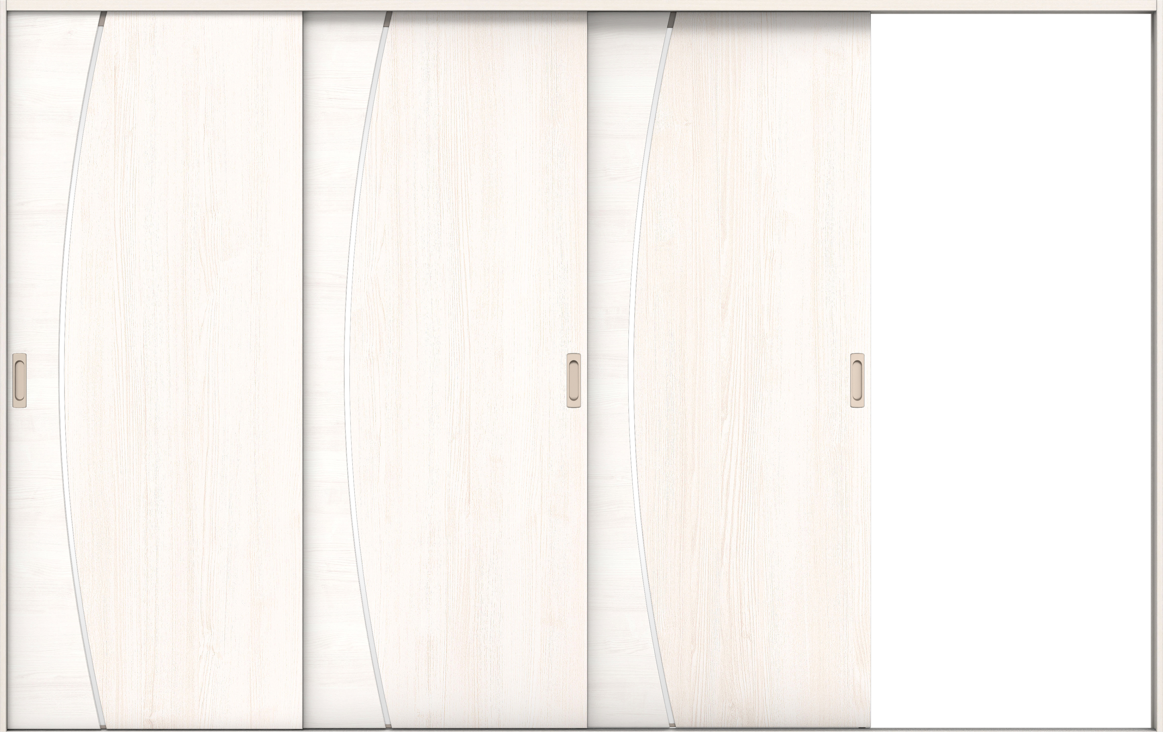 リビングドア　イエリア　引戸・３枚片引　扉セット　Ｋ４デザイン　３２２９幅用　２０００高　〈ネオホワイト柄〉　右引用　錠なし　ラクラクローズ付