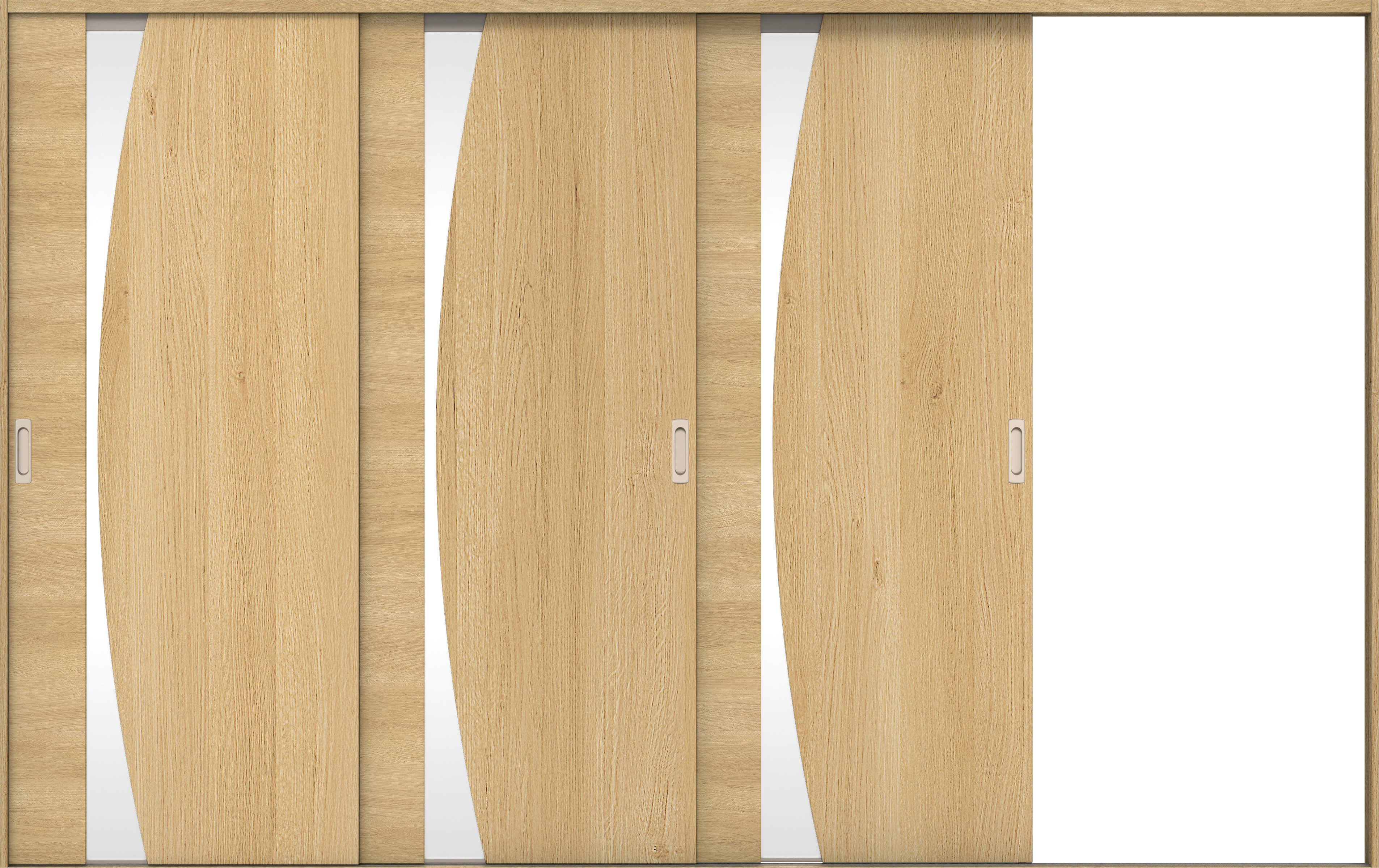 リビングドア　イエリア　引戸・３枚片引　扉セット　Ｋ５デザイン　３２２９幅用　２０００高　〈ライトオーカー柄〉　右引用　錠なし　ラクラクローズ付