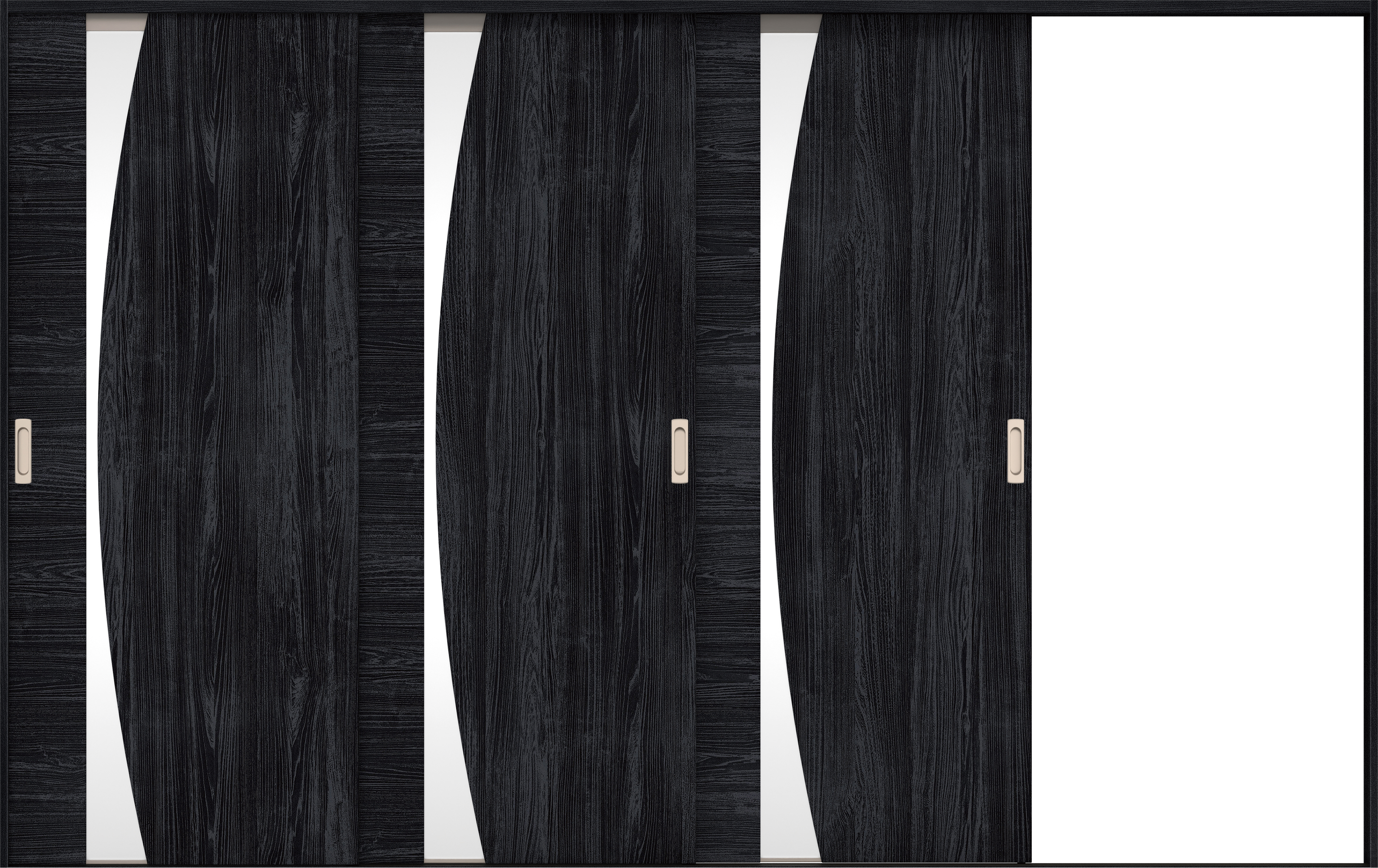 リビングドア　イエリア　引戸・３枚片引　扉セット　Ｋ５デザイン　３２２９幅用　２０００高　〈モスブラック柄〉　右引用　錠なし　ラクラクローズ付