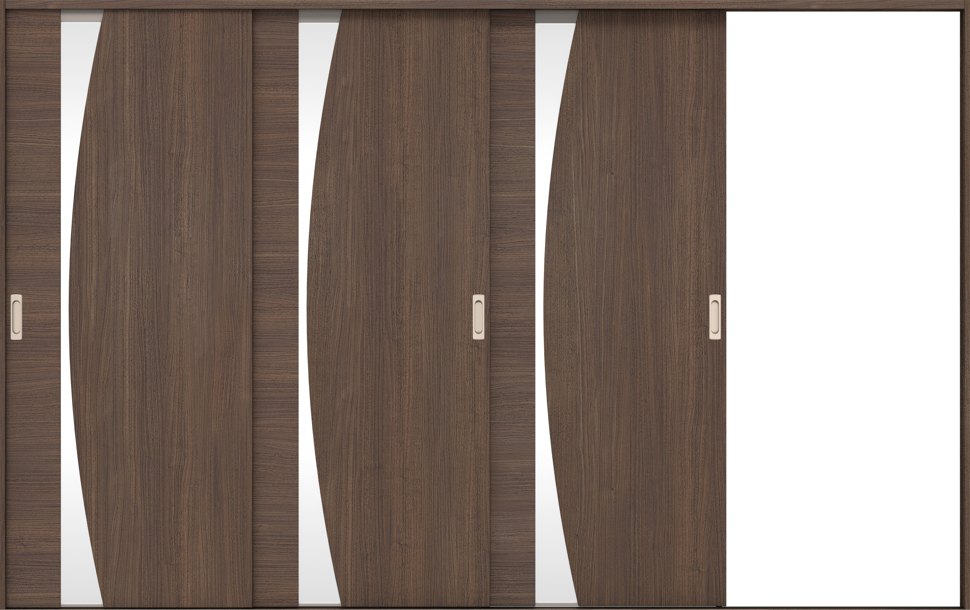 リビングドア　イエリア　引戸・３枚片引　扉セット　Ｋ５デザイン　３２２９幅用　２０００高　〈ダルブラウン柄〉　右引用　錠なし　ラクラクローズ付