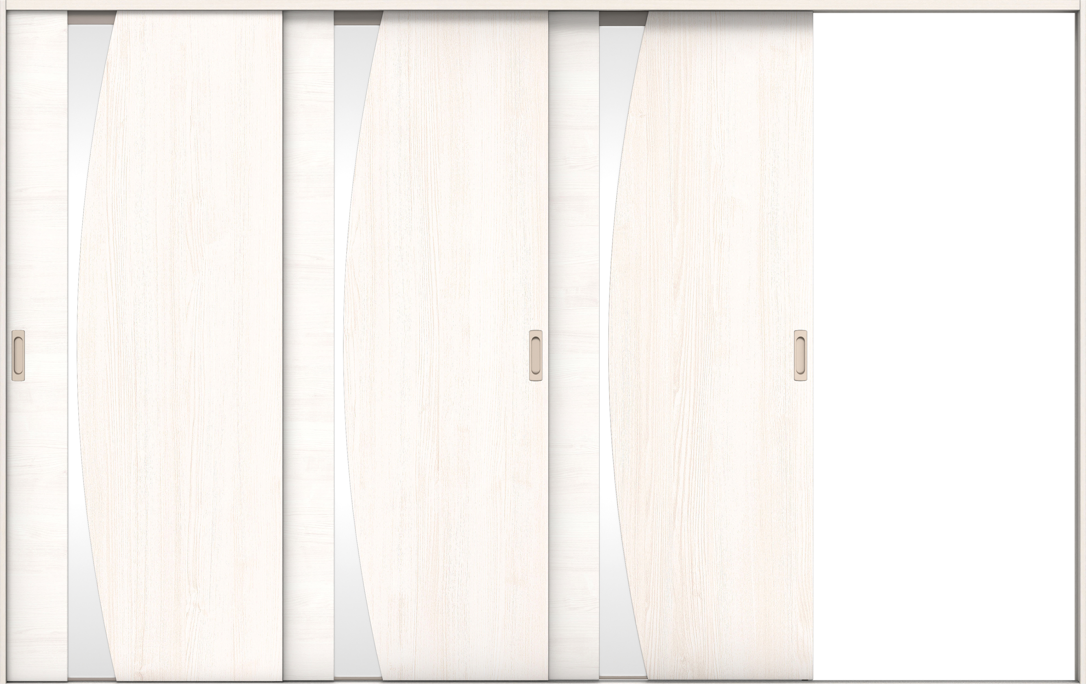 リビングドア　イエリア　引戸・３枚片引　扉セット　Ｋ５デザイン　３２２９幅用　２０００高　〈ネオホワイト柄〉　右引用　錠なし　ラクラクローズ付