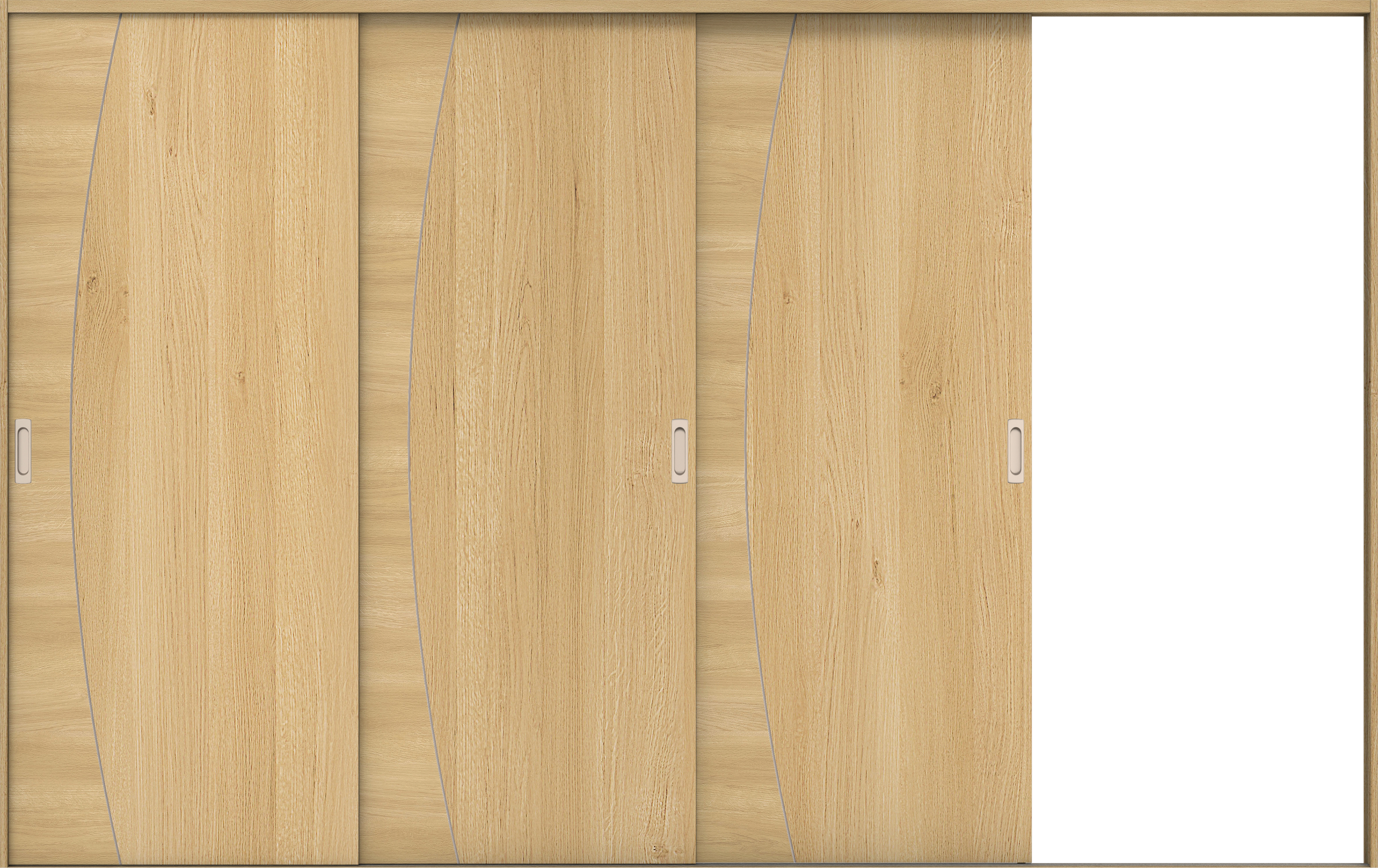 リビングドア　イエリア　引戸・３枚片引　扉セット　Ｋ６デザイン　３２２９幅用　２０００高　〈ライトオーカー柄〉　右引用　錠なし　ラクラクローズ付