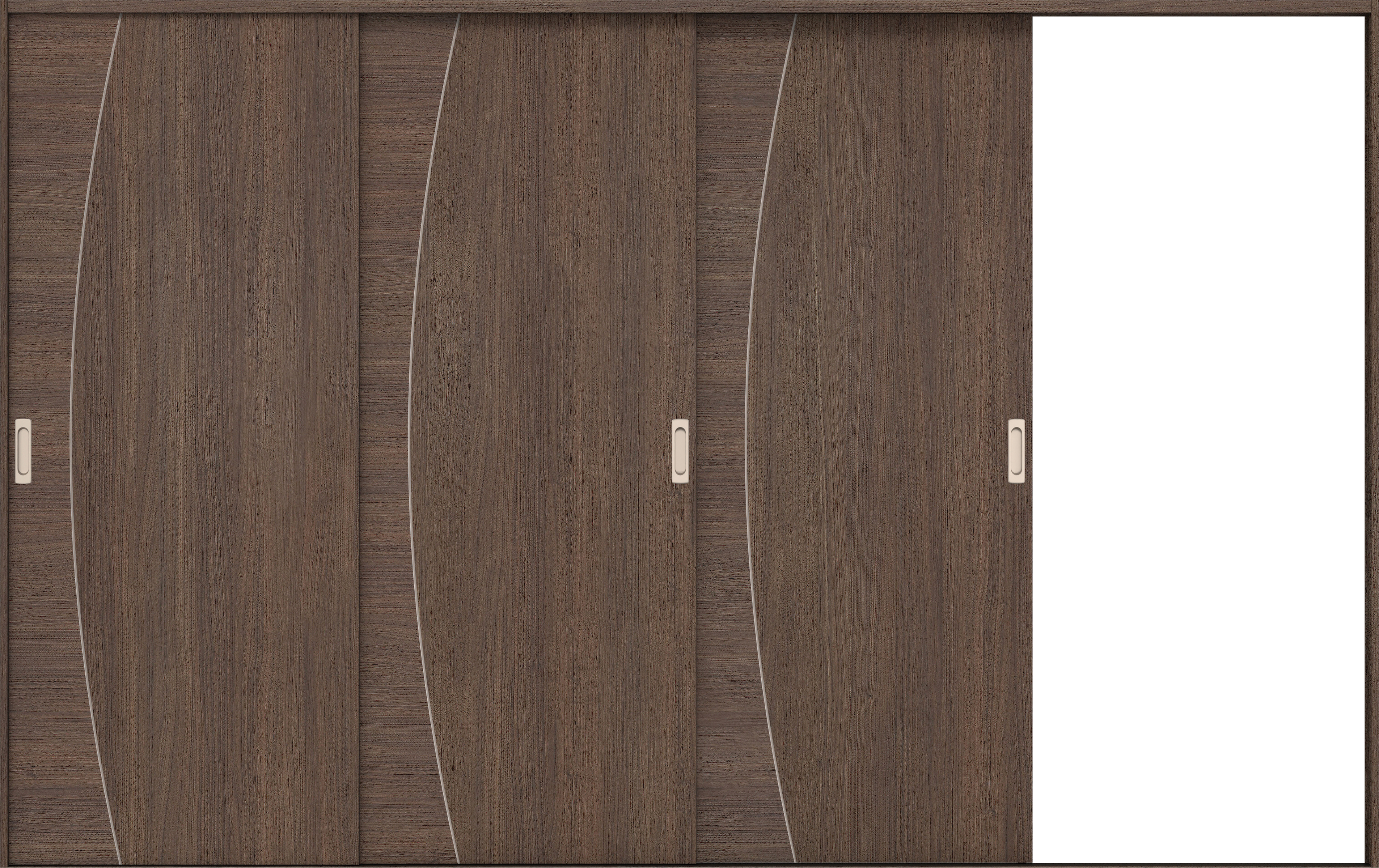 リビングドア　イエリア　引戸・３枚片引　扉セット　Ｋ６デザイン　３２２９幅用　２０００高　〈ダルブラウン柄〉　右引用　錠なし　ラクラクローズ付