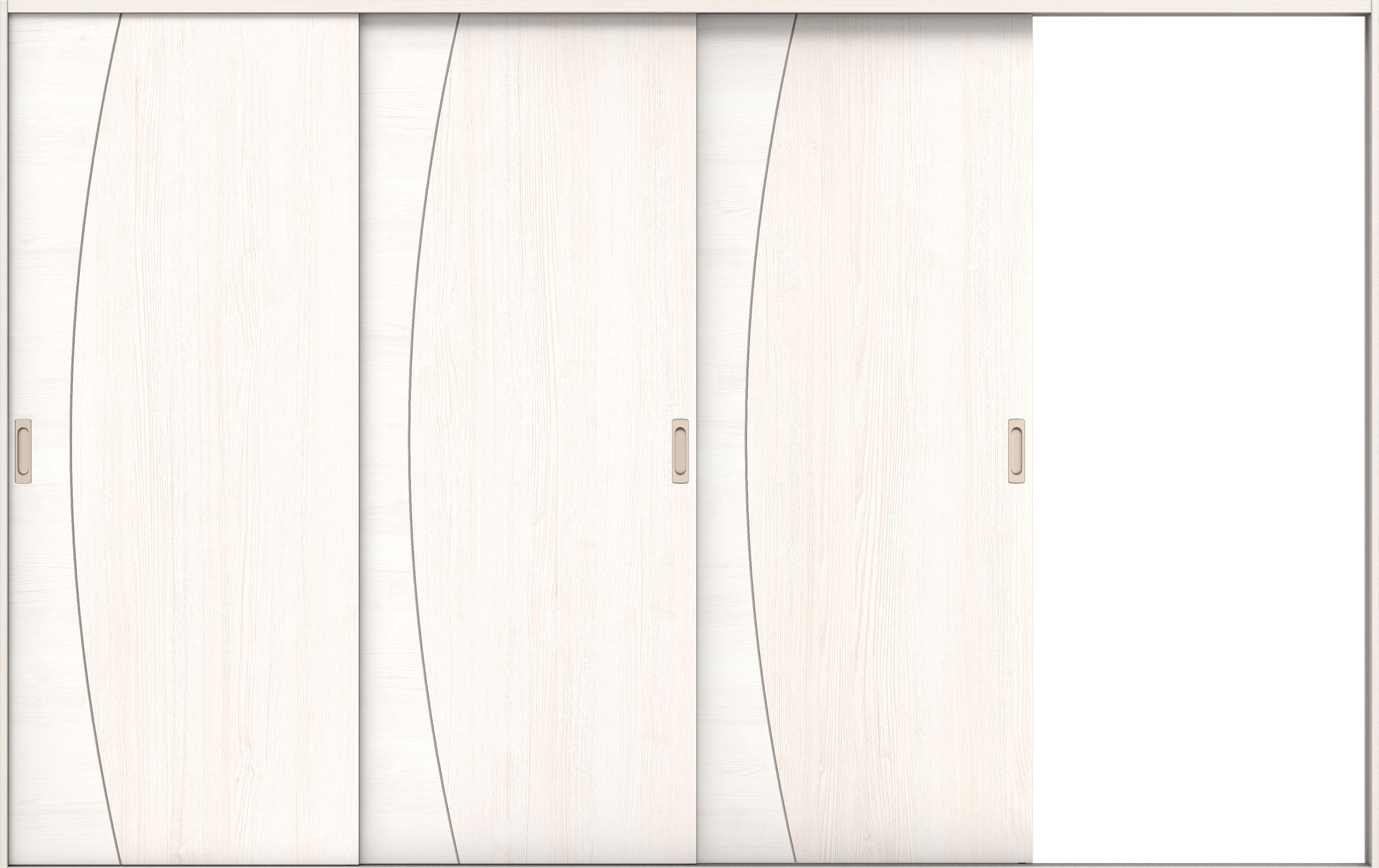 リビングドア　イエリア　引戸・３枚片引　扉セット　Ｋ６デザイン　３２２９幅用　２０００高　〈ネオホワイト柄〉　右引用　錠なし　ラクラクローズ付