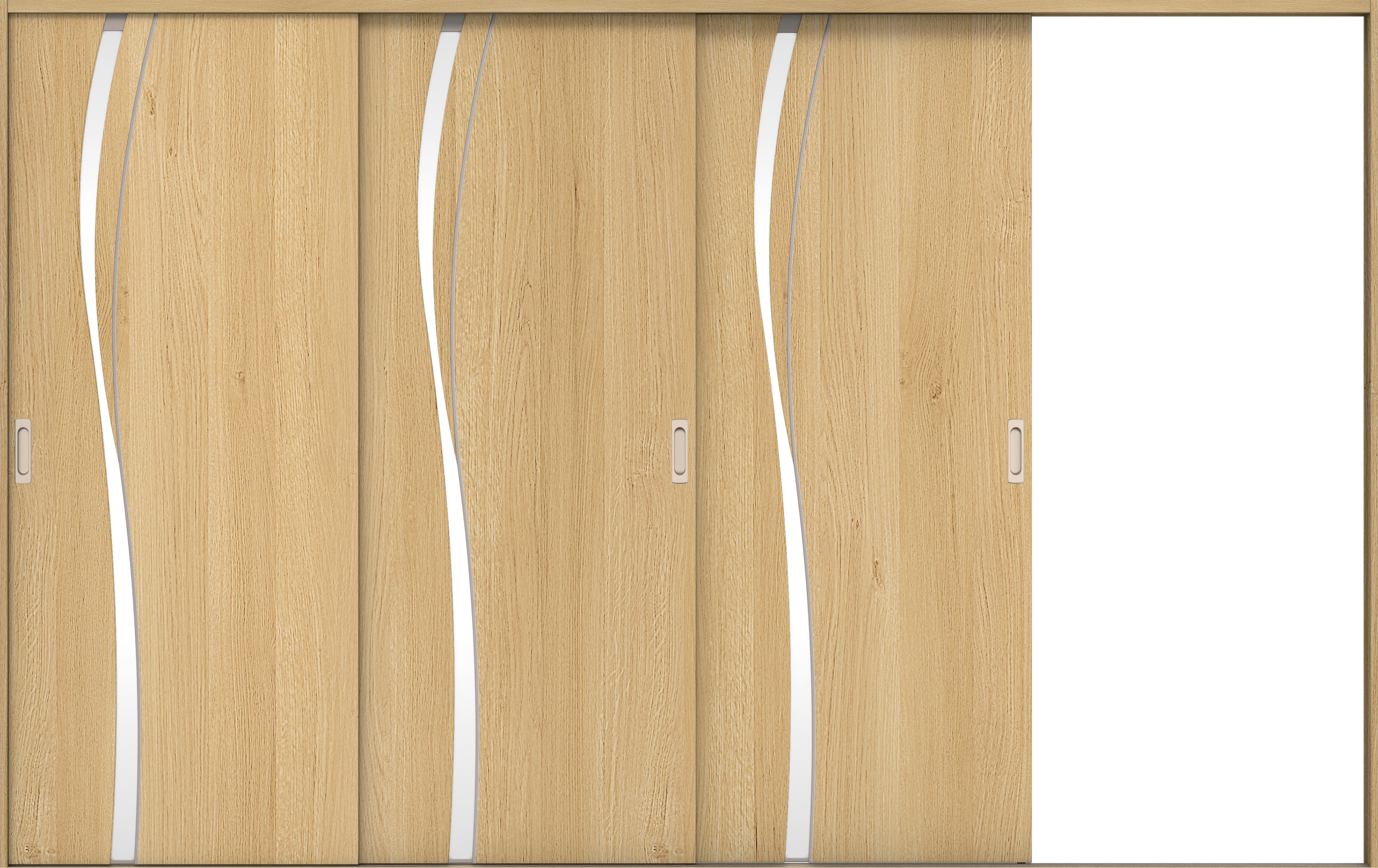 リビングドア　イエリア　引戸・３枚片引　扉セット　Ｋ７デザイン　３２２９幅用　２０００高　〈ライトオーカー柄〉　右引用　錠なし　ラクラクローズ付