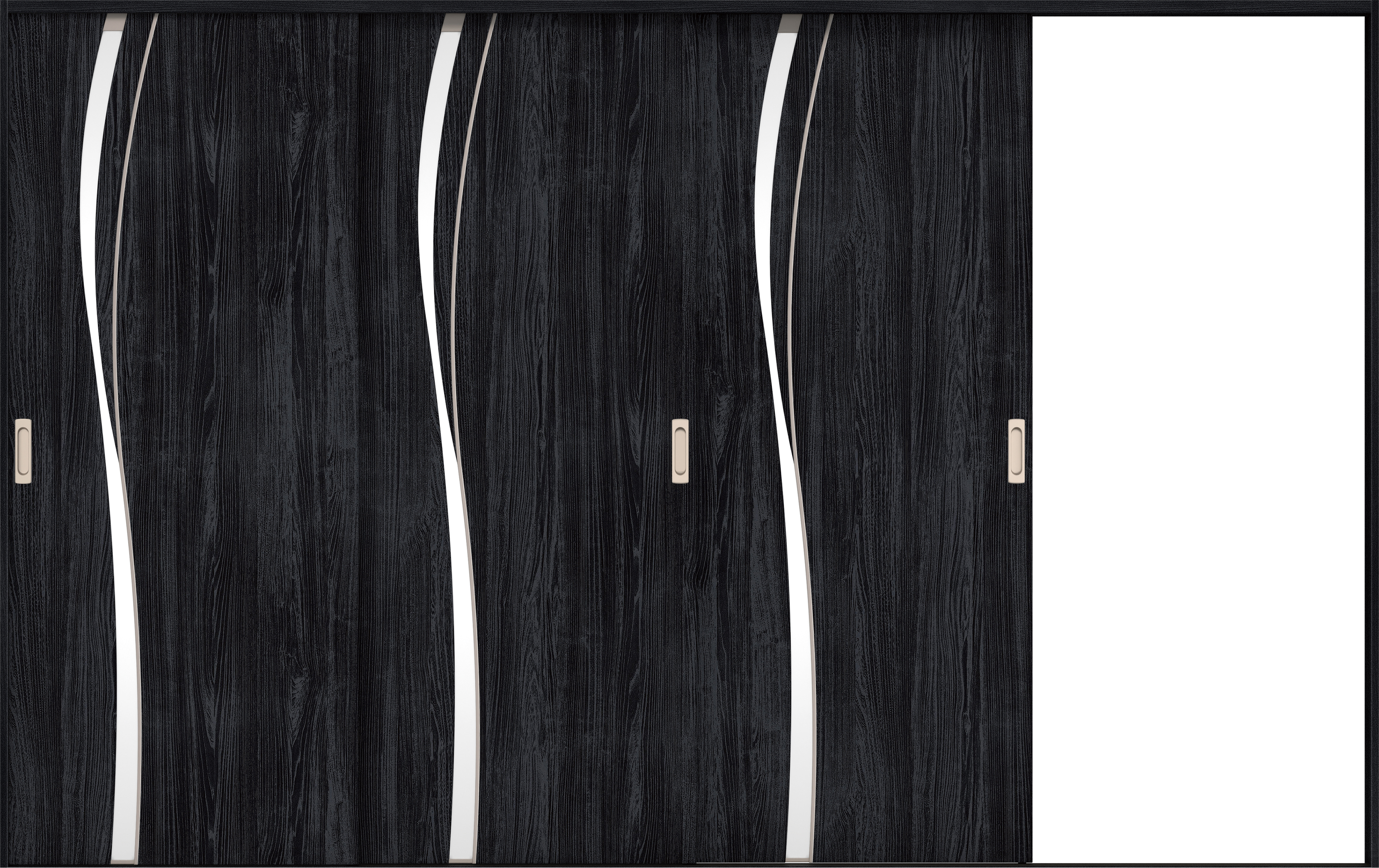 リビングドア　イエリア　引戸・３枚片引　扉セット　Ｋ７デザイン　３２２９幅用　２０００高　〈モスブラック柄〉　右引用　錠なし　ラクラクローズ付