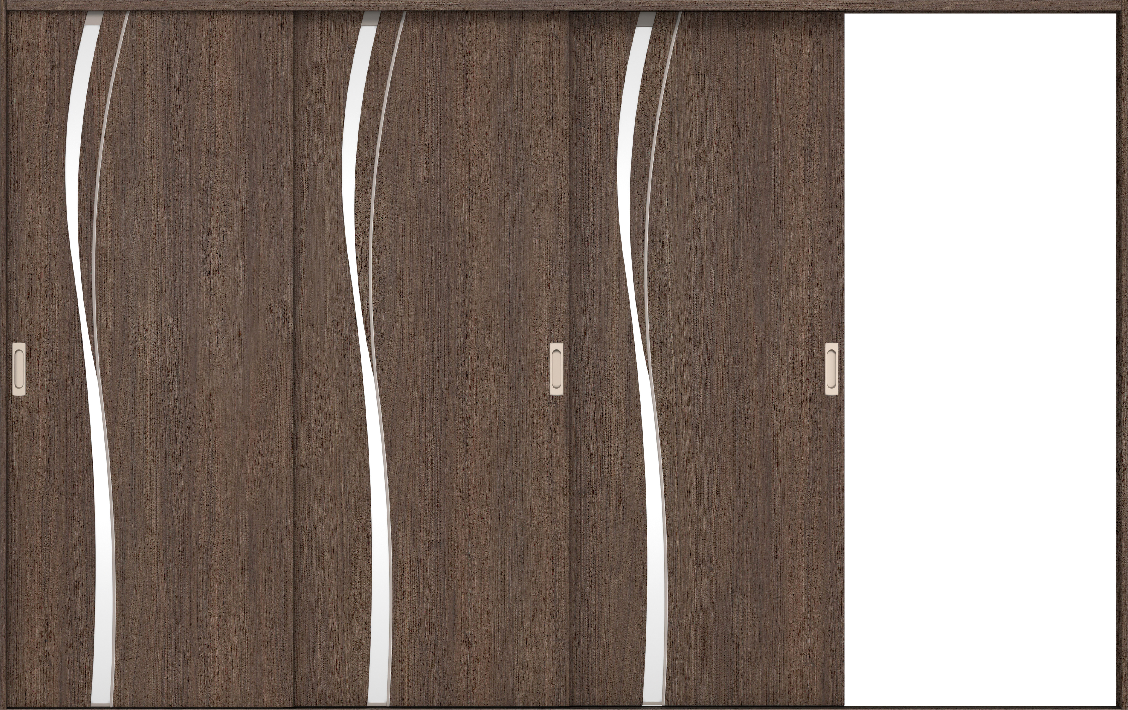 リビングドア　イエリア　引戸・３枚片引　扉セット　Ｋ７デザイン　３２２９幅用　２０００高　〈ダルブラウン柄〉　右引用　錠なし　ラクラクローズ付