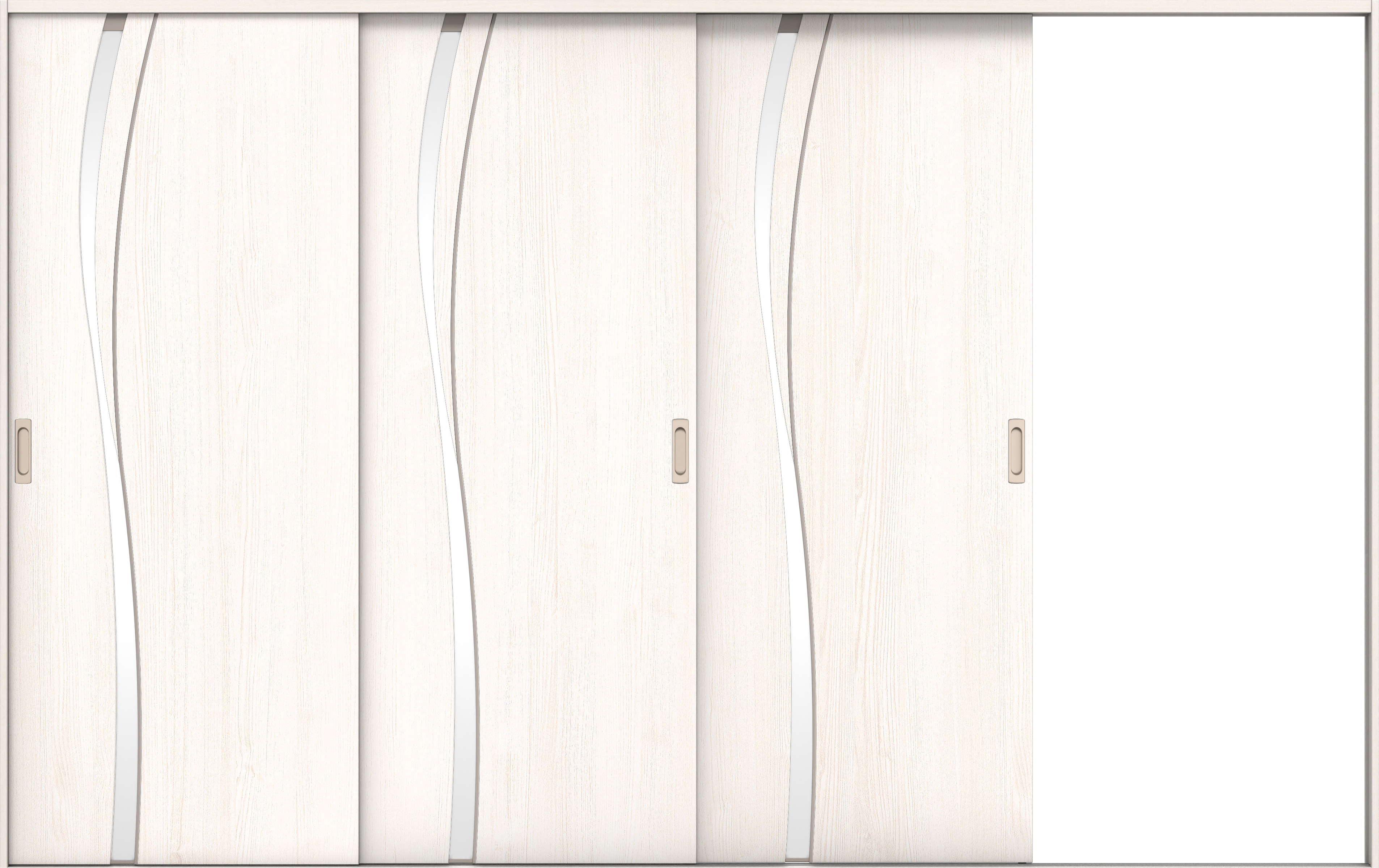 リビングドア　イエリア　引戸・３枚片引　扉セット　Ｋ７デザイン　３２２９幅用　２０００高　〈ネオホワイト柄〉　右引用　錠なし　ラクラクローズ付