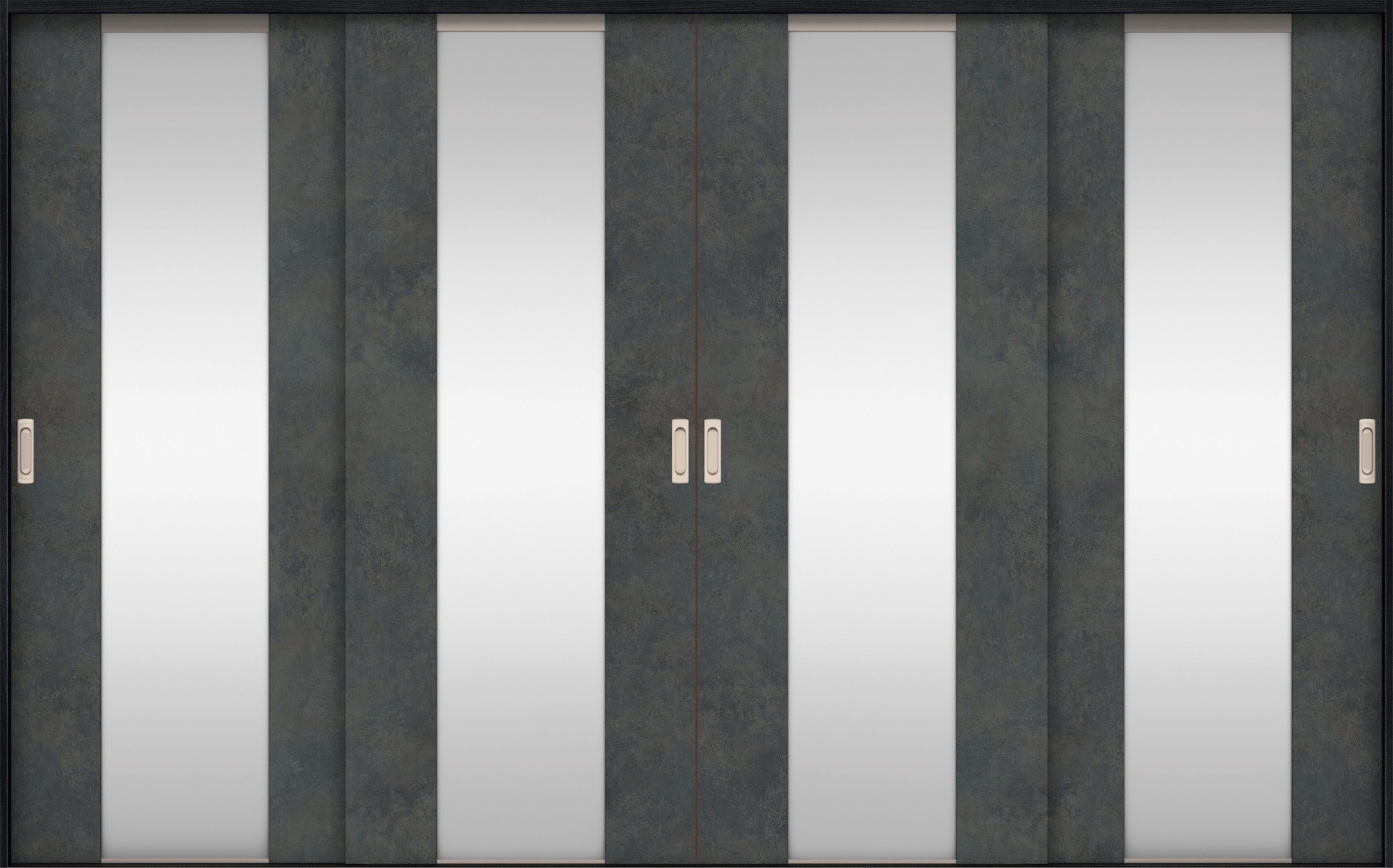 リビングドア　イエリア　引戸・４枚引違　扉セット　４Ｐデザイン　３２６６幅用　２０００高　〈アイアンブラック柄〉　左右兼用　錠なし　ラクラクローズ付