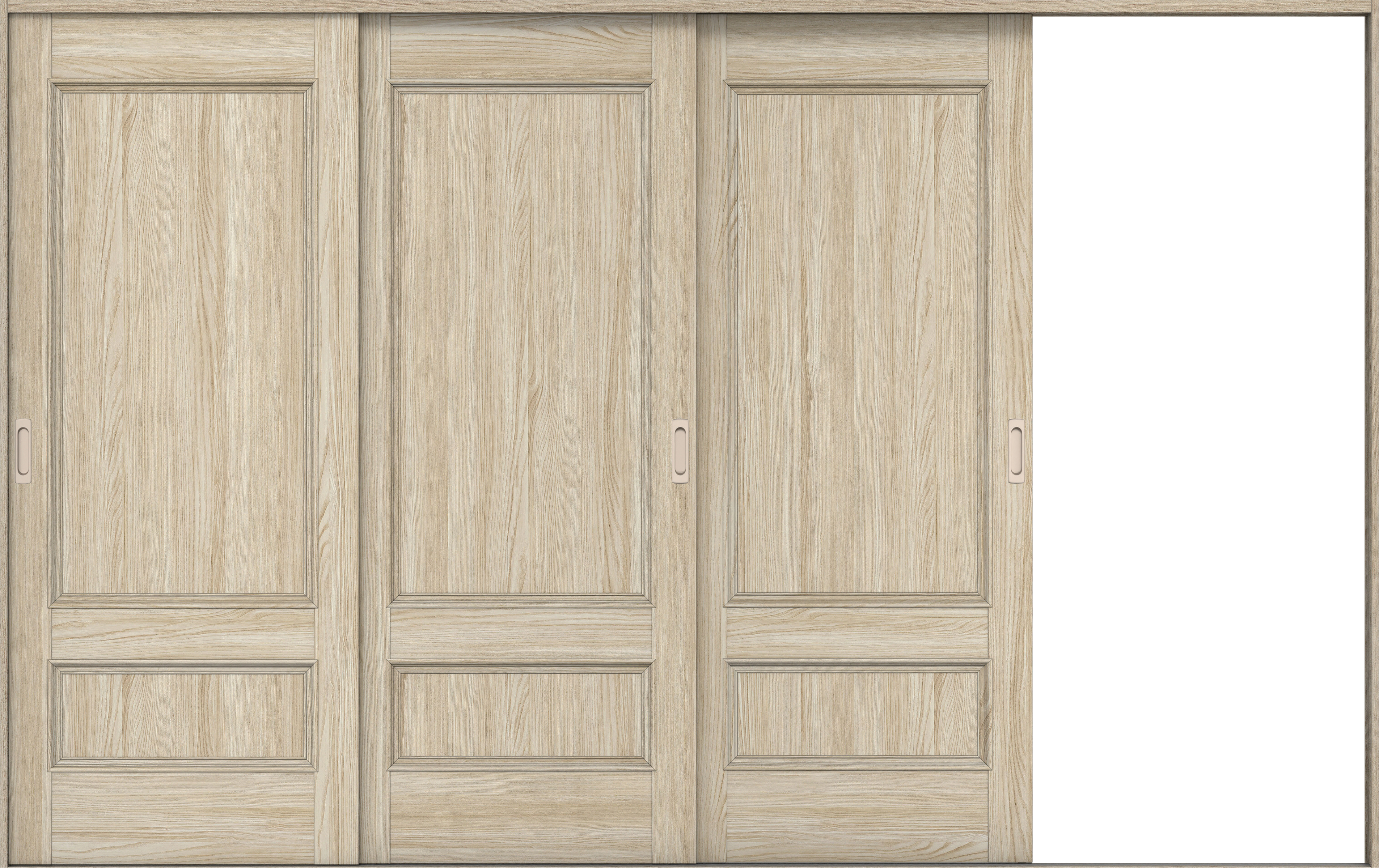 リビングドア　イエリア　引戸・３枚片引　扉セット　Ｍ１デザイン　３２２９幅用　２０００高　〈ソフトグレージュ柄〉　右引用　錠なし　ラクラクローズ付