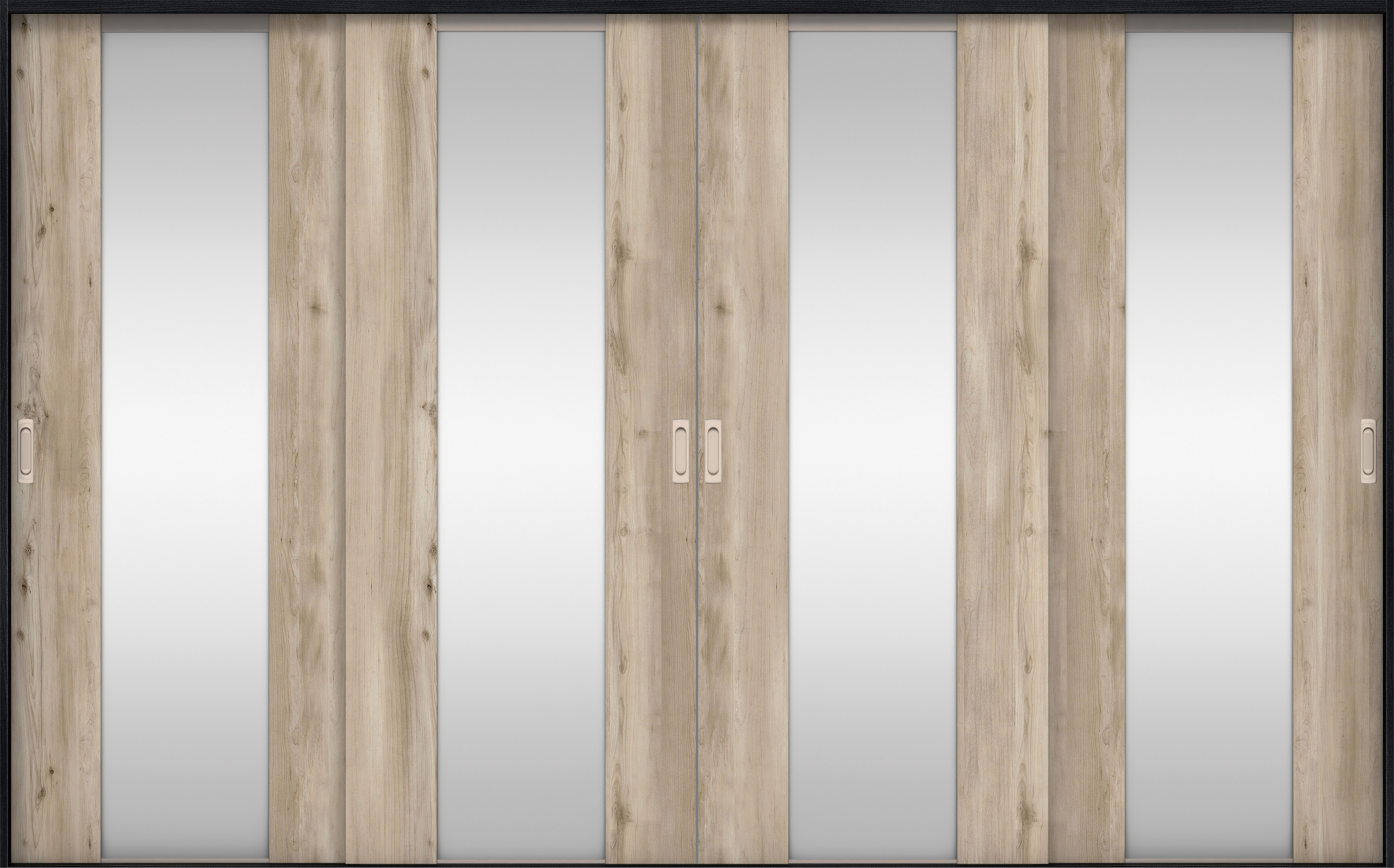 リビングドア　イエリア　引戸・４枚引違　扉セット　４Ｐデザイン　３２６６幅用　２０００高　〈スモークグレー柄〉　左右兼用　錠なし　ラクラクローズ付