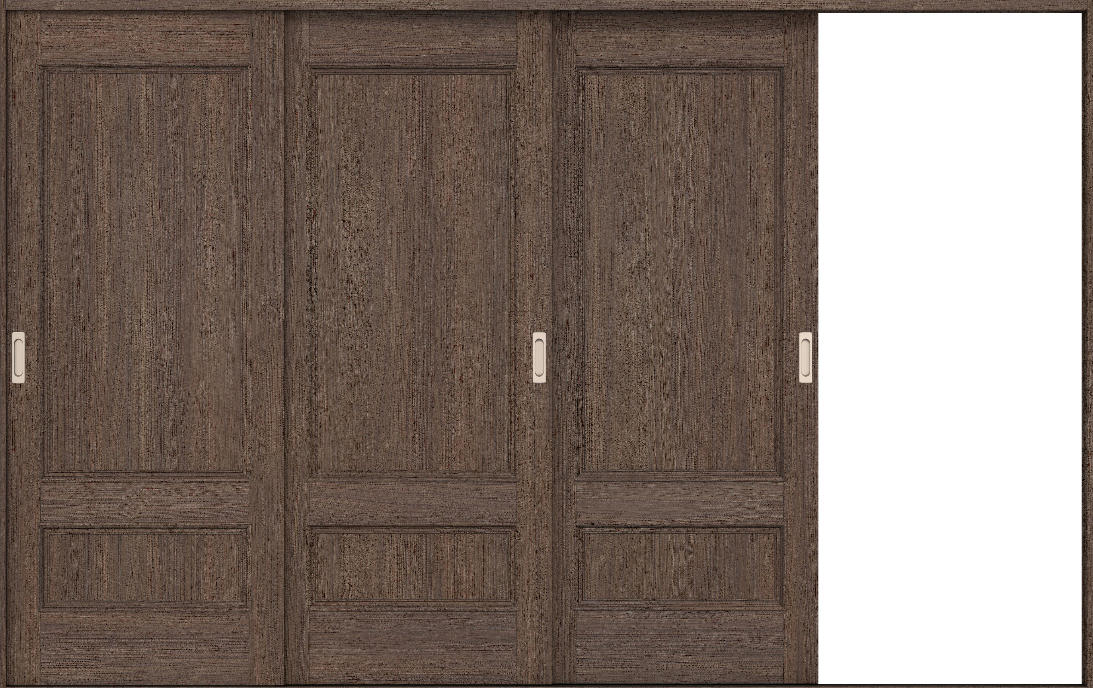 リビングドア　イエリア　引戸・３枚片引　扉セット　Ｍ１デザイン　３２２９幅用　２０００高　〈ダルブラウン柄〉　右引用　錠なし　ラクラクローズ付