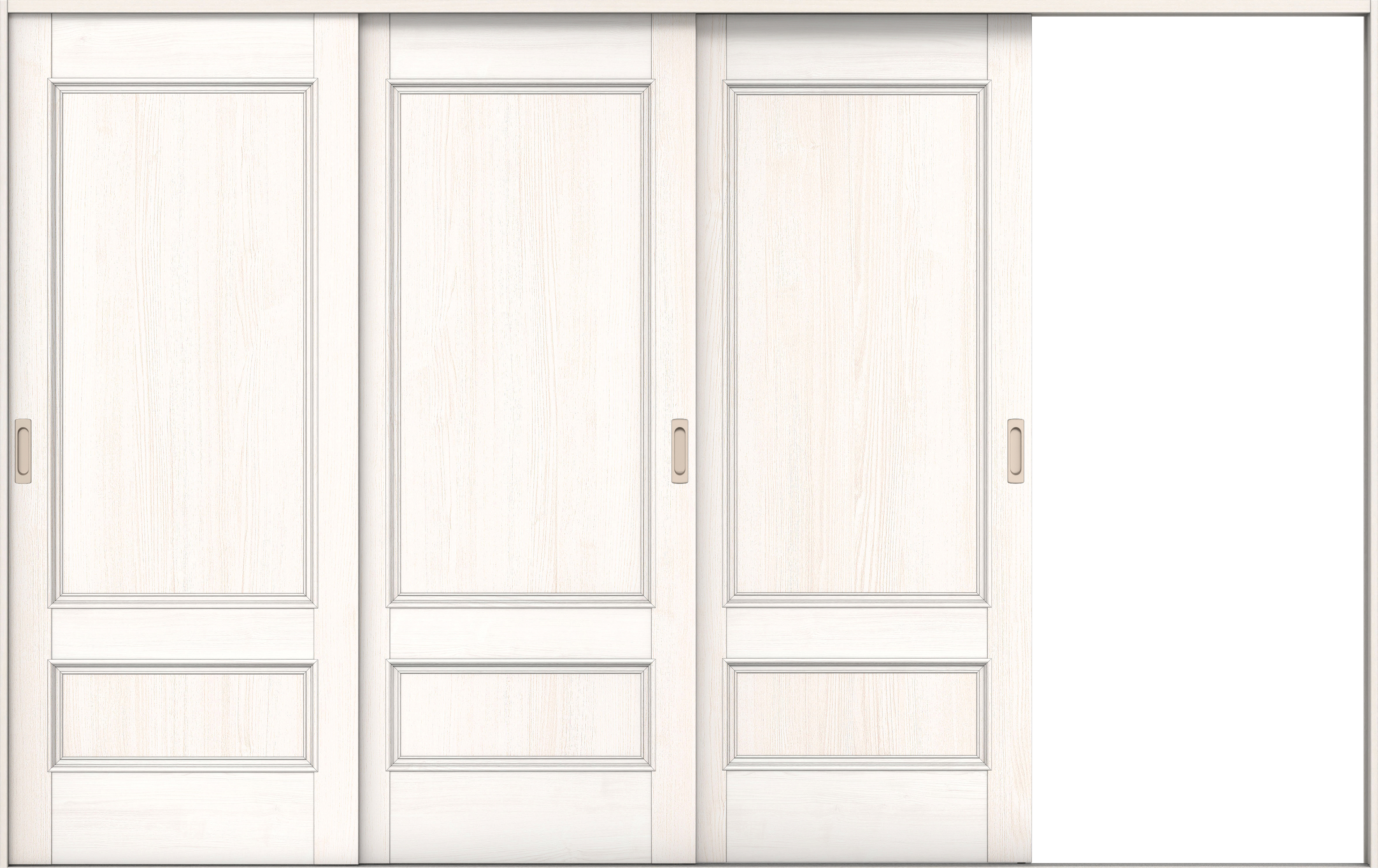 リビングドア　イエリア　引戸・３枚片引　扉セット　Ｍ１デザイン　３２２９幅用　２０００高　〈ネオホワイト柄〉　右引用　錠なし　ラクラクローズ付