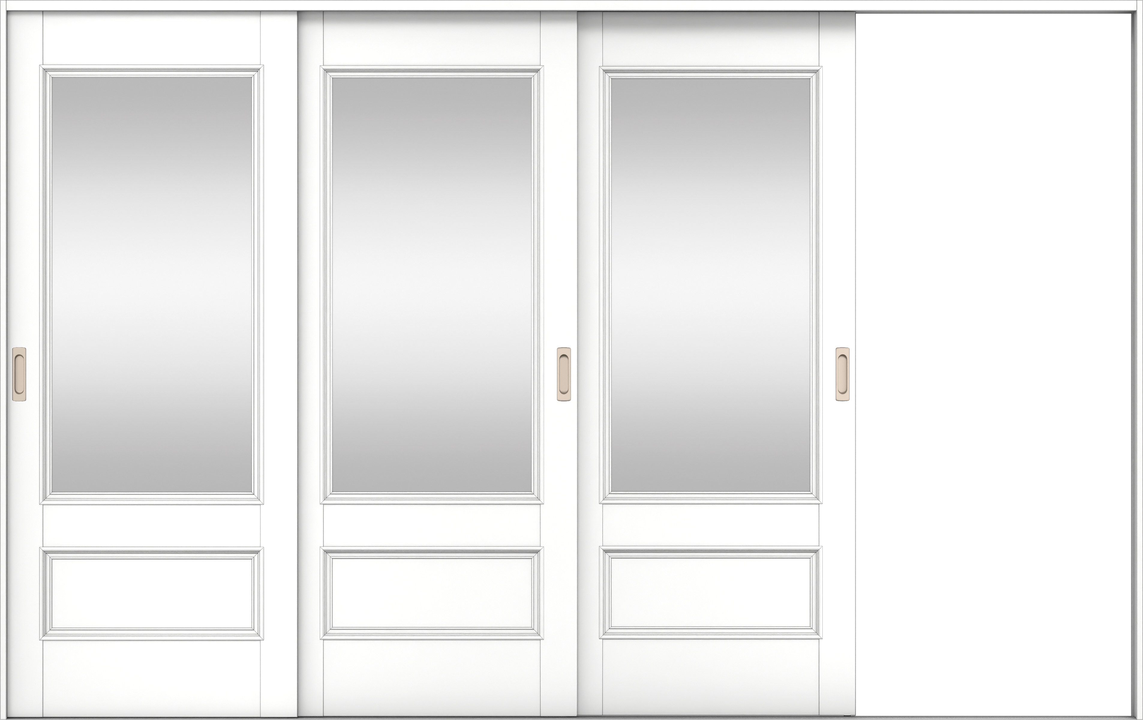 リビングドア　イエリア　引戸・３枚片引　扉セット　Ｍ２デザイン　３２２９幅用　２０００高　〈パウダーホワイト柄〉　右引用　錠なし　ラクラクローズ付