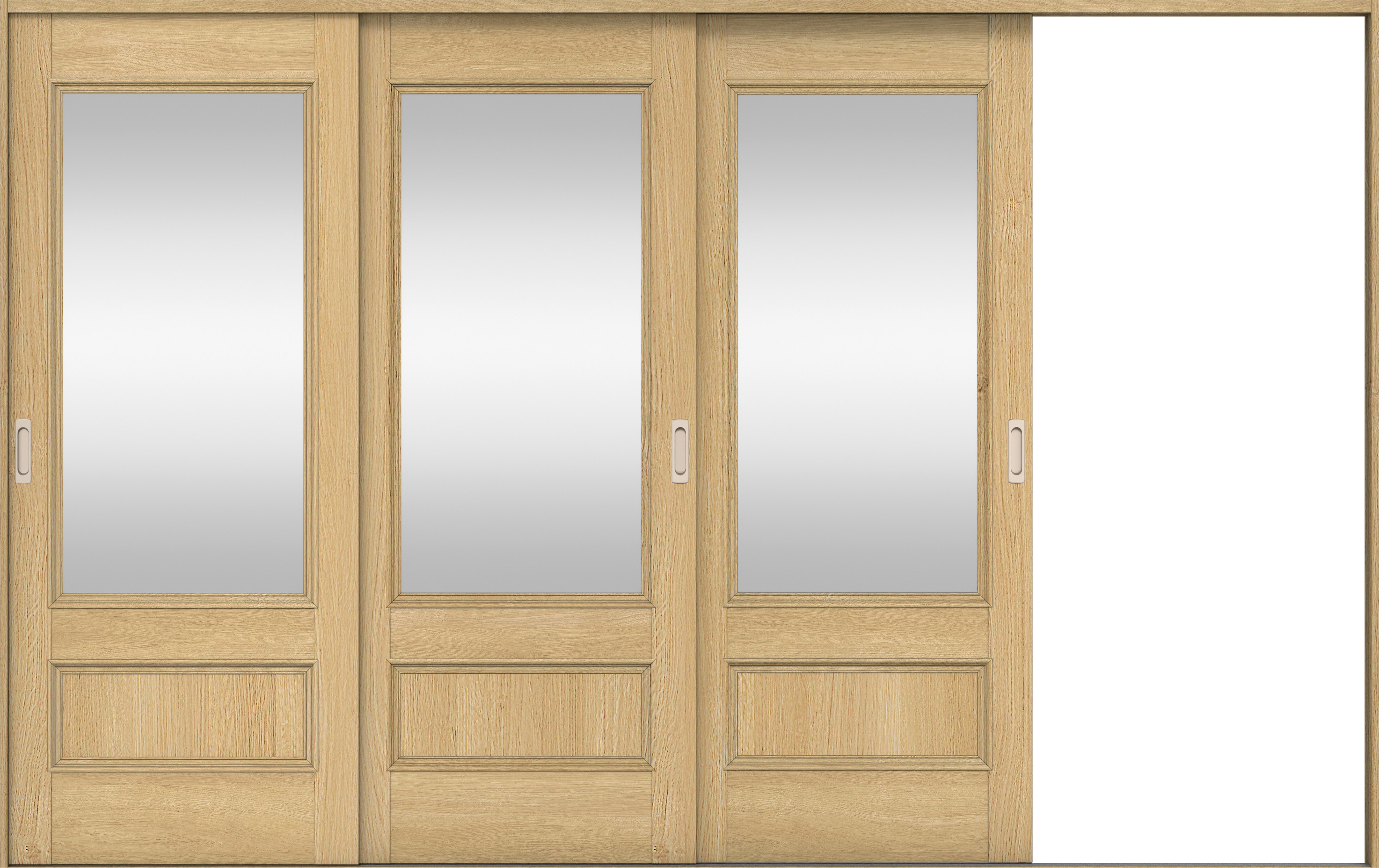 リビングドア　イエリア　引戸・３枚片引　扉セット　Ｍ２デザイン　３２２９幅用　２０００高　〈ライトオーカー柄〉　右引用　錠なし　ラクラクローズ付