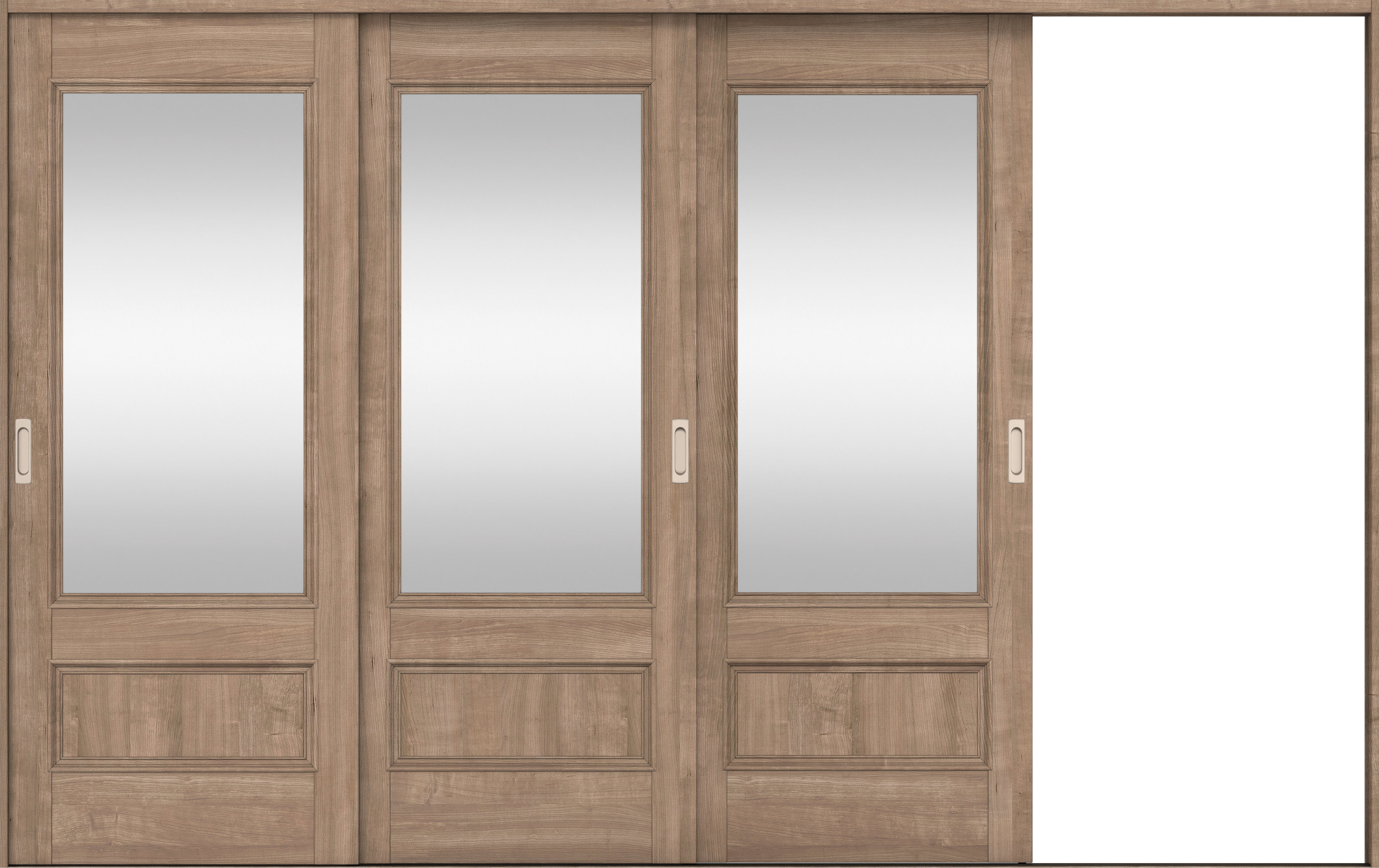 リビングドア　イエリア　引戸・３枚片引　扉セット　Ｍ２デザイン　３２２９幅用　２０００高　〈トープグレー柄〉　右引用　錠なし　ラクラクローズ付