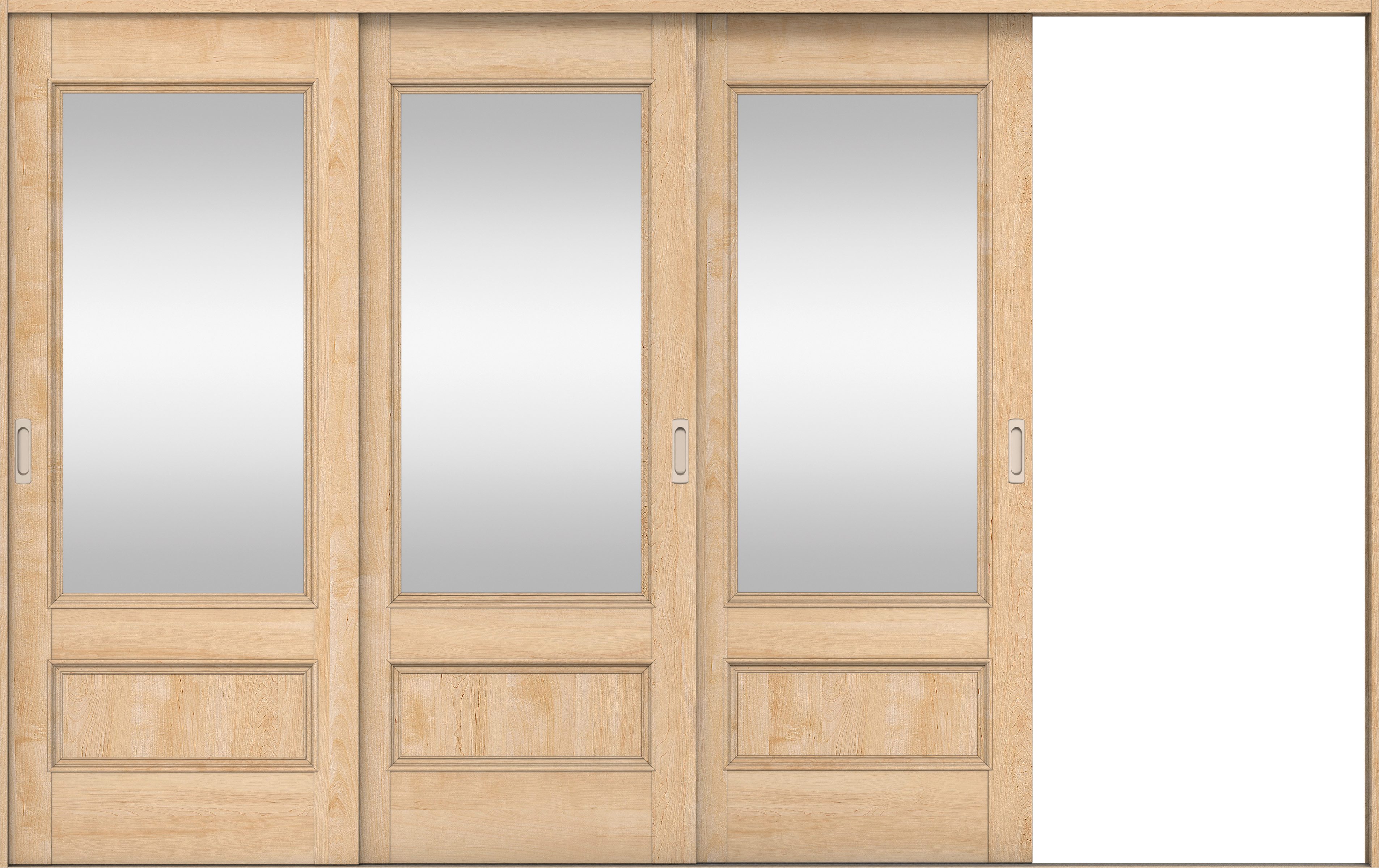 リビングドア　イエリア　引戸・３枚片引　扉セット　Ｍ２デザイン　３２２９幅用　２０００高　〈ミルベージュ柄〉　右引用　錠なし　ラクラクローズ付