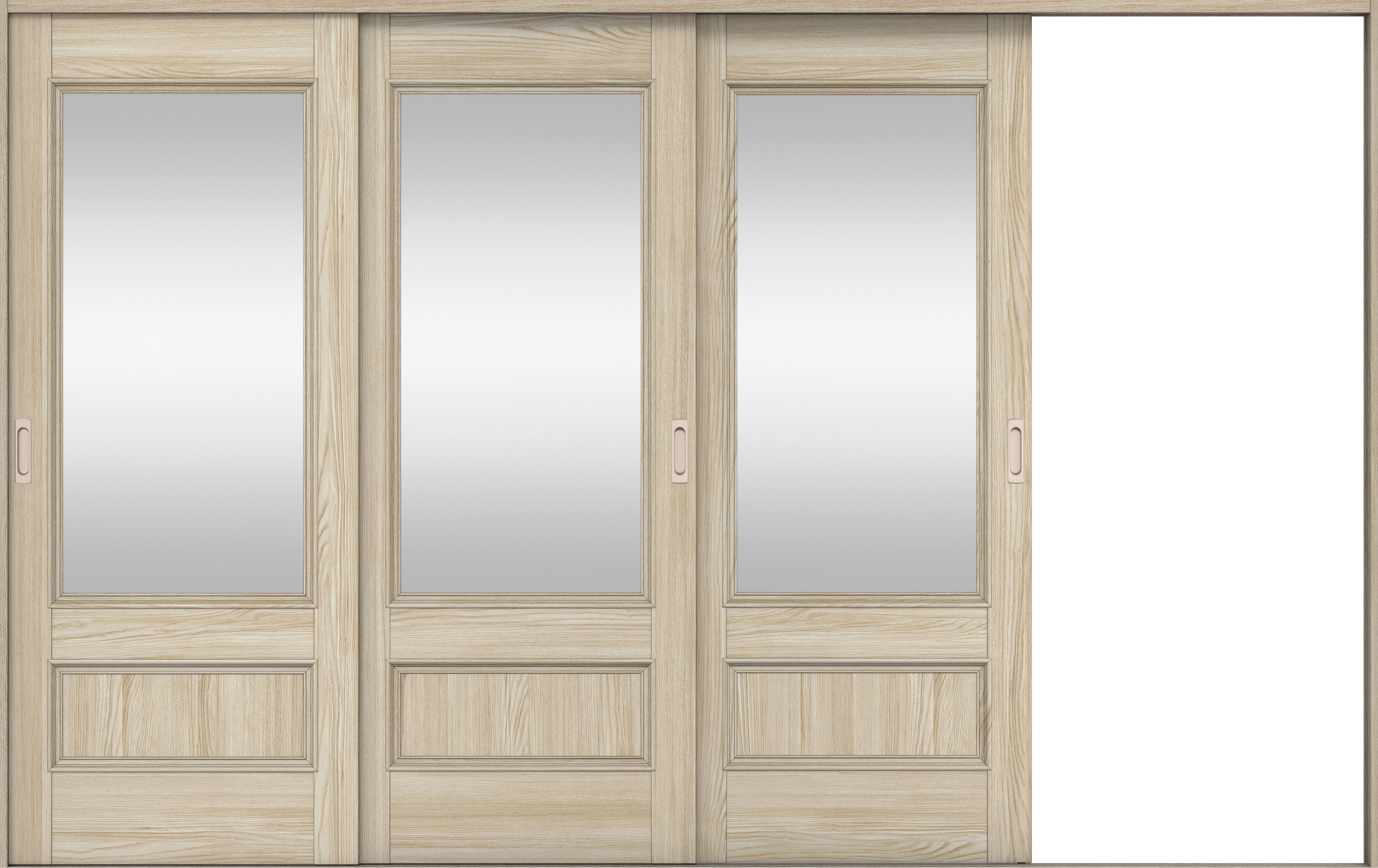 リビングドア　イエリア　引戸・３枚片引　扉セット　Ｍ２デザイン　３２２９幅用　２０００高　〈ソフトグレージュ柄〉　右引用　錠なし　ラクラクローズ付