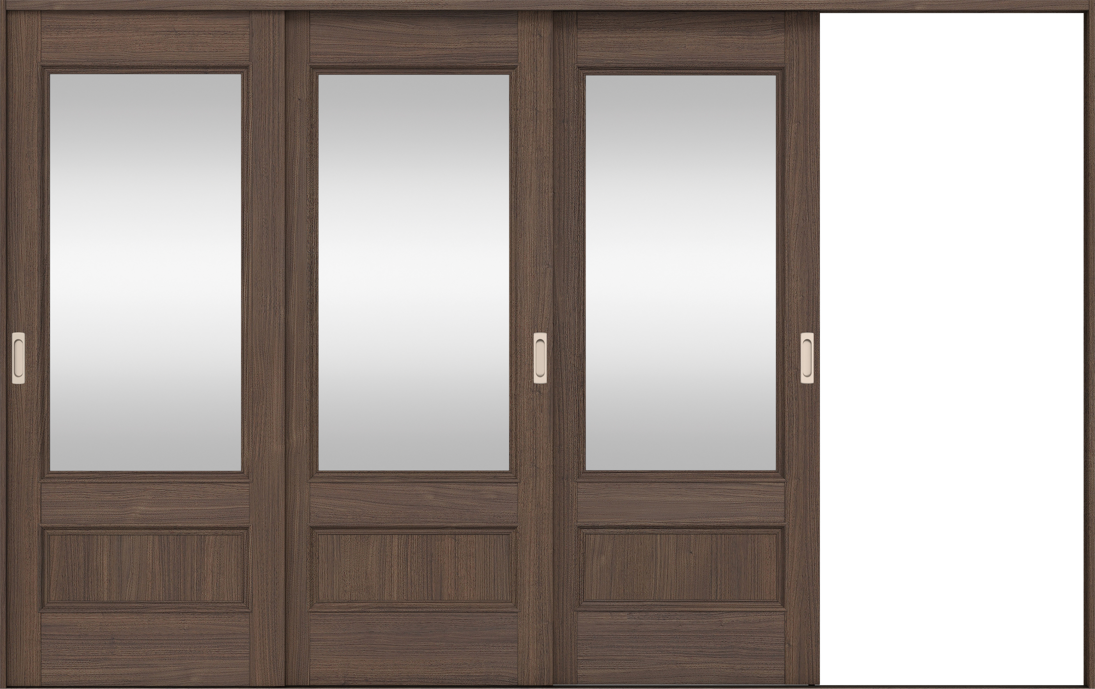 リビングドア　イエリア　引戸・３枚片引　扉セット　Ｍ２デザイン　３２２９幅用　２０００高　〈ダルブラウン柄〉　右引用　錠なし　ラクラクローズ付