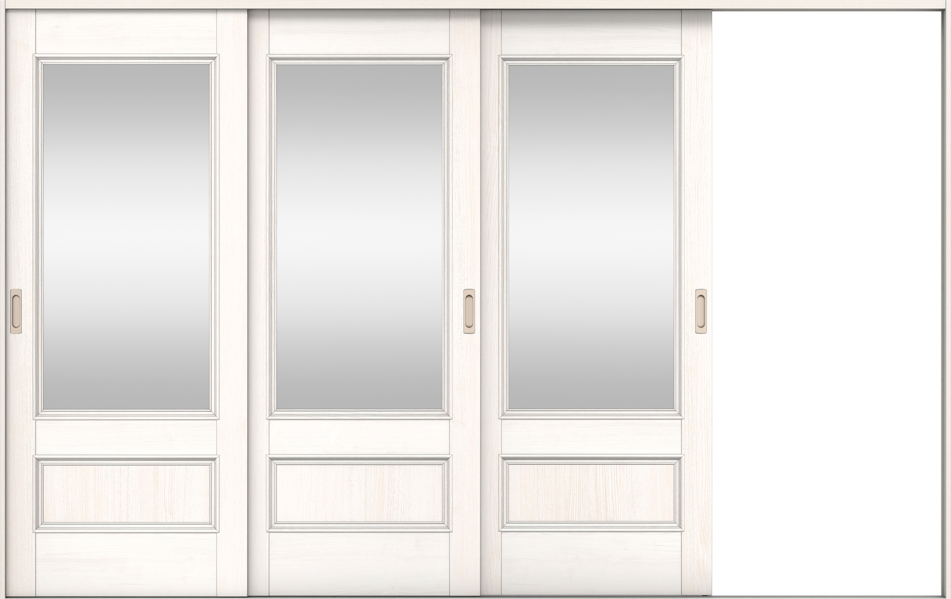 リビングドア　イエリア　引戸・３枚片引　扉セット　Ｍ２デザイン　３２２９幅用　２０００高　〈ネオホワイト柄〉　右引用　錠なし　ラクラクローズ付