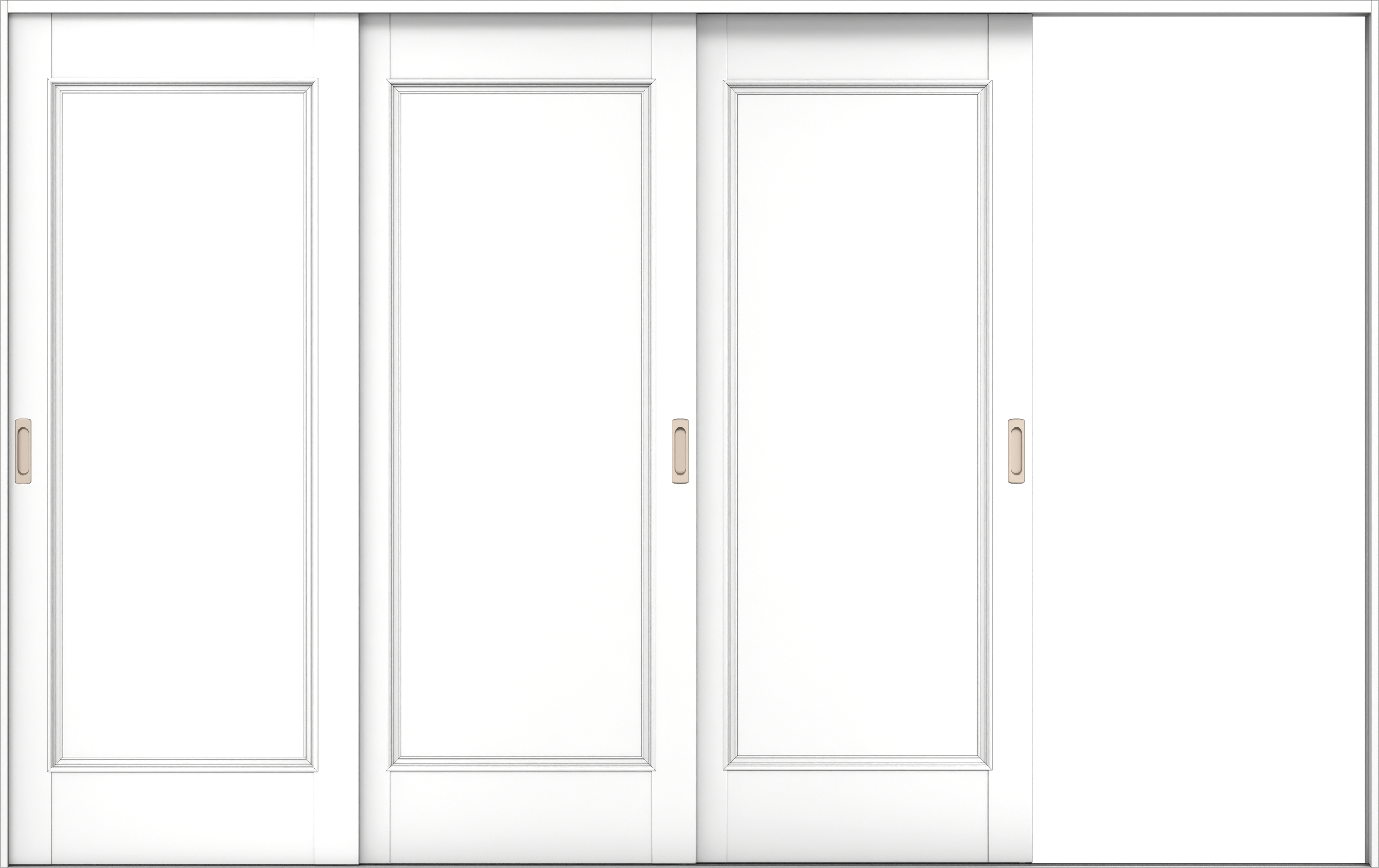 リビングドア　イエリア　引戸・３枚片引　扉セット　Ｍ５デザイン　３２２９幅用　２０００高　〈パウダーホワイト柄〉　右引用　錠なし　ラクラクローズ付