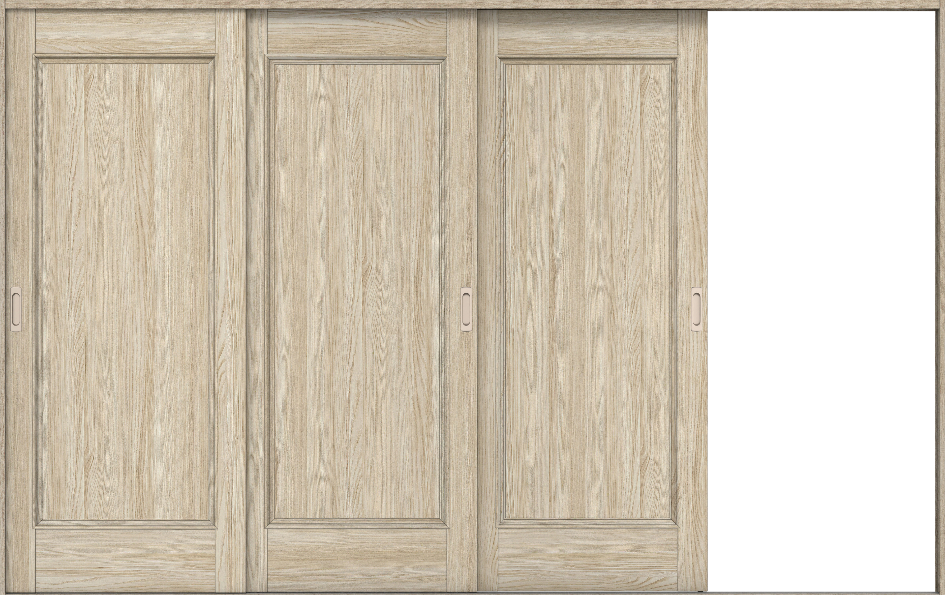 リビングドア　イエリア　引戸・３枚片引　扉セット　Ｍ５デザイン　３２２９幅用　２０００高　〈ソフトグレージュ柄〉　右引用　錠なし　ラクラクローズ付