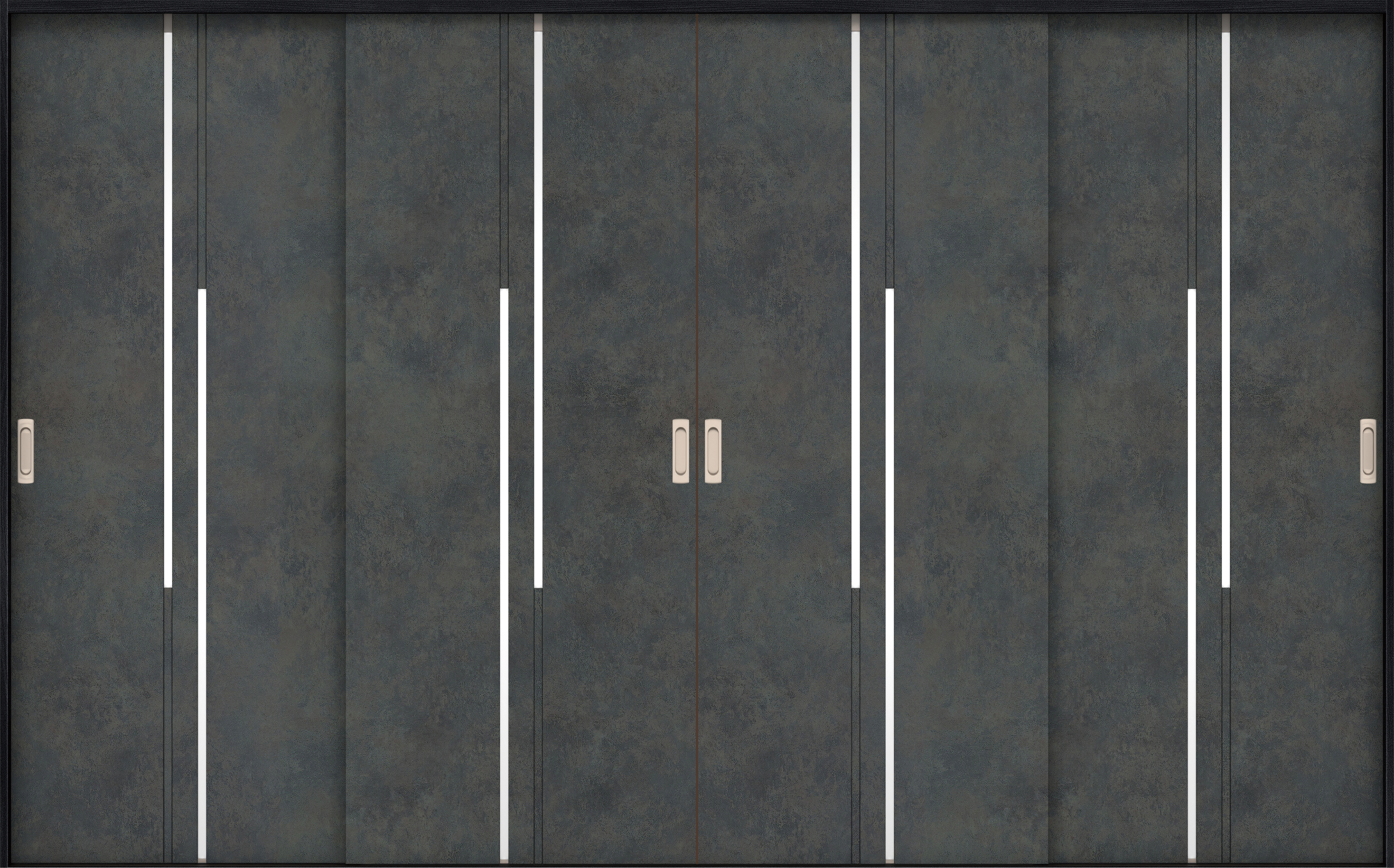 リビングドア　イエリア　引戸・４枚引違　扉セット　７Ｐデザイン　３２６６幅用　２０００高　〈アイアンブラック柄〉　左右兼用　錠なし　ラクラクローズ付