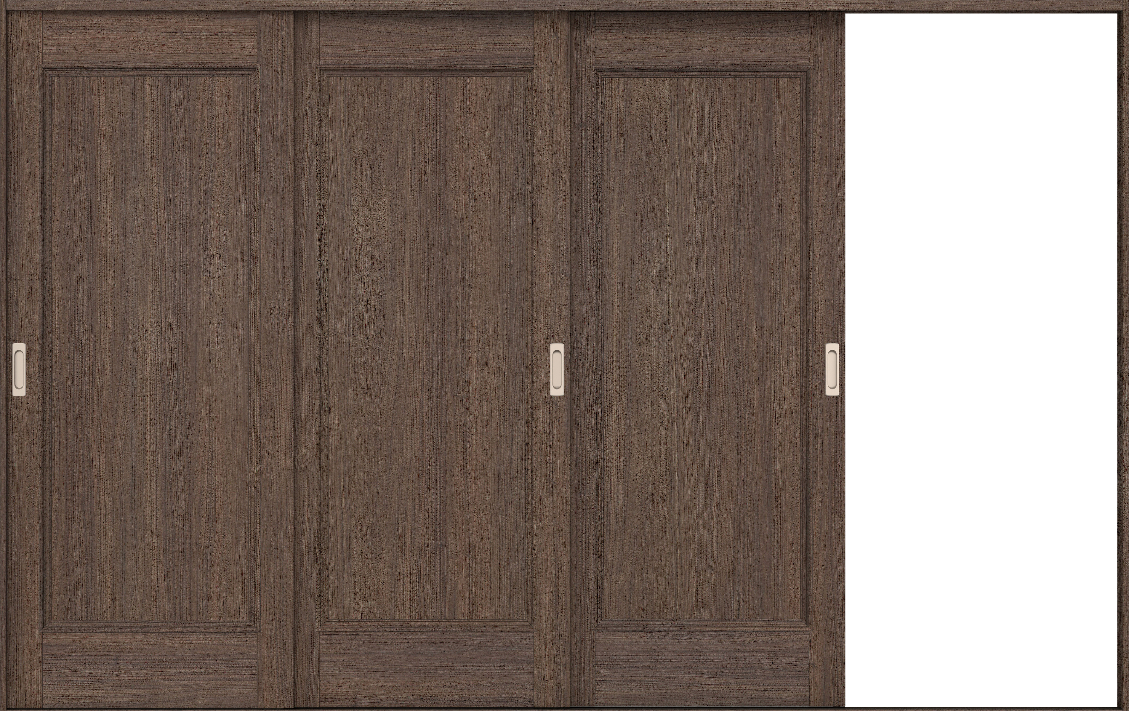 リビングドア　イエリア　引戸・３枚片引　扉セット　Ｍ５デザイン　３２２９幅用　２０００高　〈ダルブラウン柄〉　右引用　錠なし　ラクラクローズ付