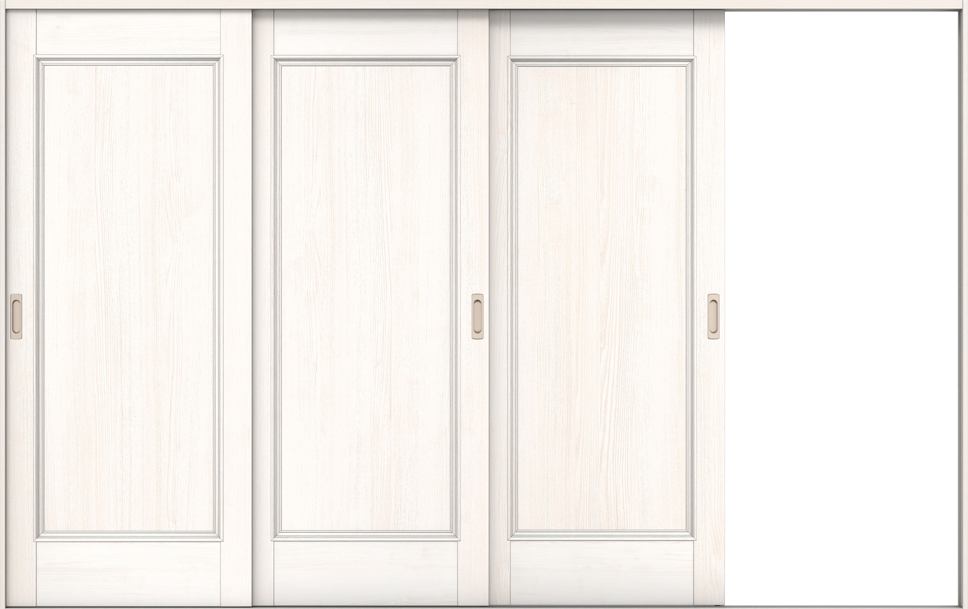 リビングドア　イエリア　引戸・３枚片引　扉セット　Ｍ５デザイン　３２２９幅用　２０００高　〈ネオホワイト柄〉　右引用　錠なし　ラクラクローズ付