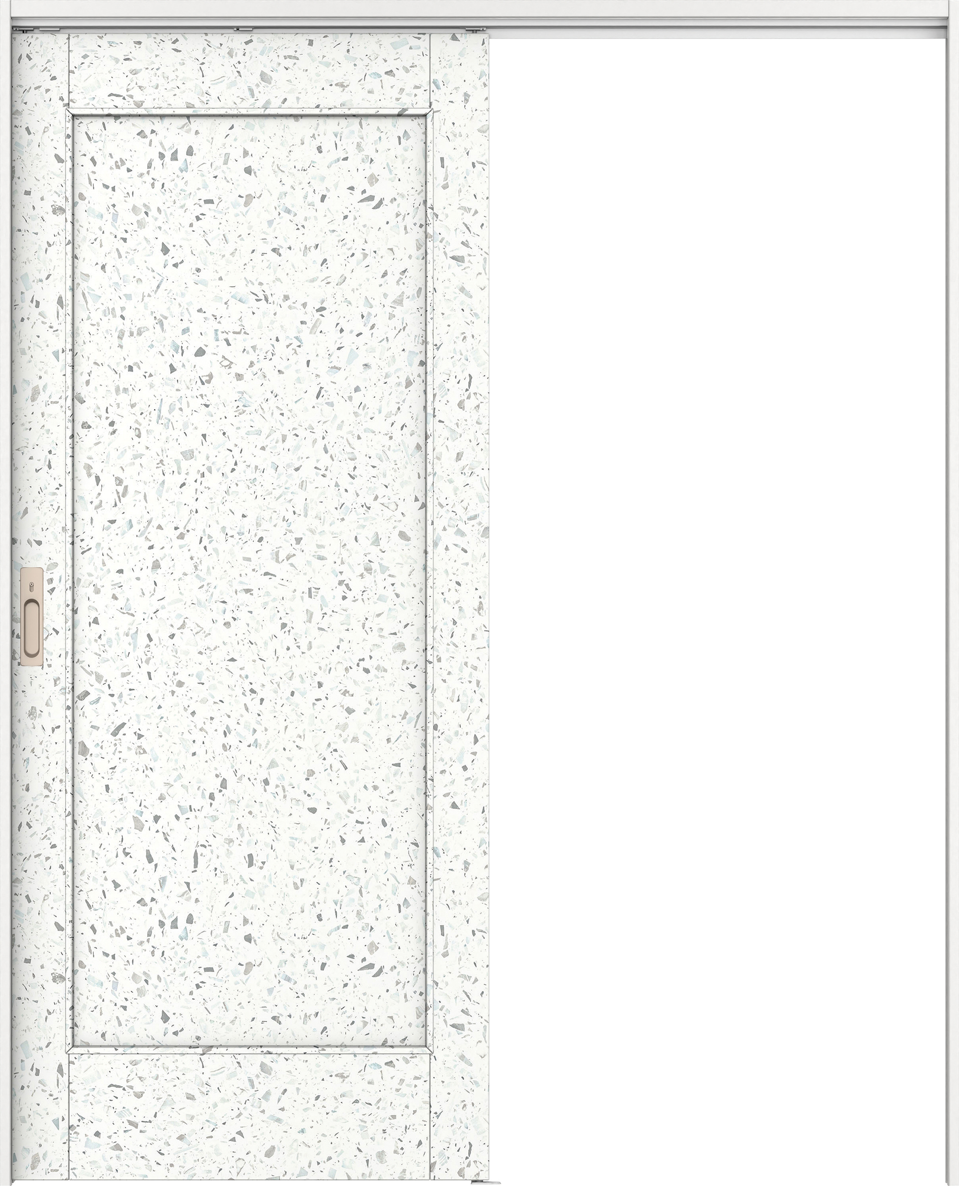 リビングドア　イエリア　吊戸・片引　扉セット　０１デザイン　１６４５幅用　２０００高　〈テラゾホワイト柄〉　左右兼用　カマ錠付　間仕切錠　ラクラクローズ付用