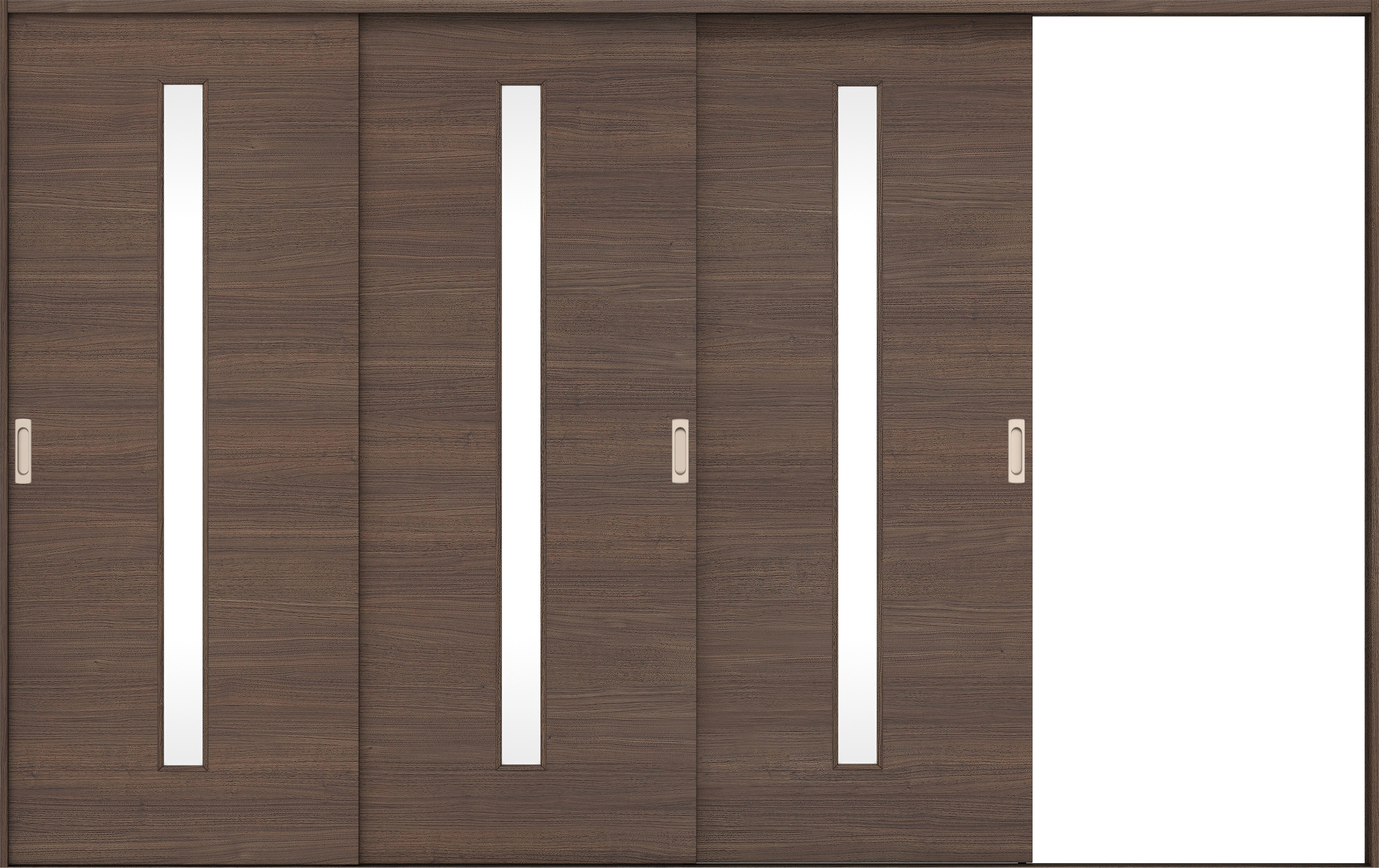 リビングドア　イエリア　引戸・３枚片引　扉セット　Ｕ８デザイン　３２２９幅用　２０００高　〈ダルブラウン柄〉　右引用　錠なし　ラクラクローズ付