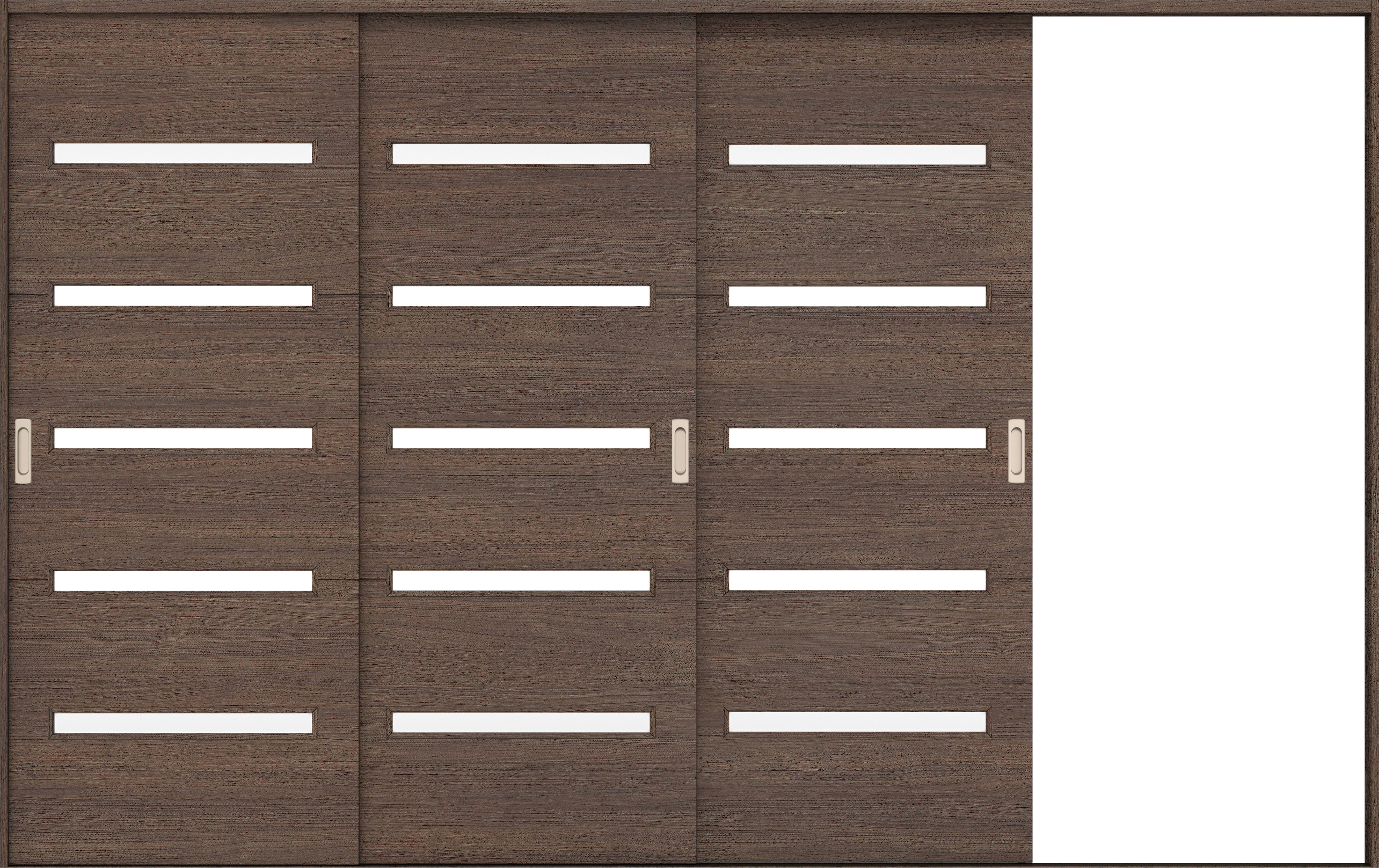 リビングドア　イエリア　引戸・３枚片引　扉セット　Ｙ４デザイン　３２２９幅用　２０００高　〈ダルブラウン柄〉　右引用　錠なし　ラクラクローズ付