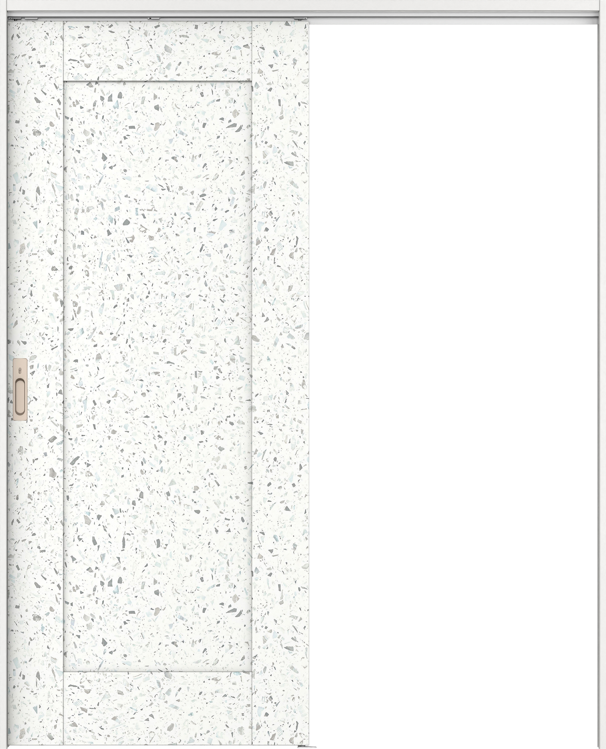 リビングドア　イエリア　吊戸・片引　扉セット　３８デザイン　１４５０幅用　２０００高　〈テラゾホワイト柄〉　左右兼用　カマ錠付　間仕切錠　ラクラクローズ付用