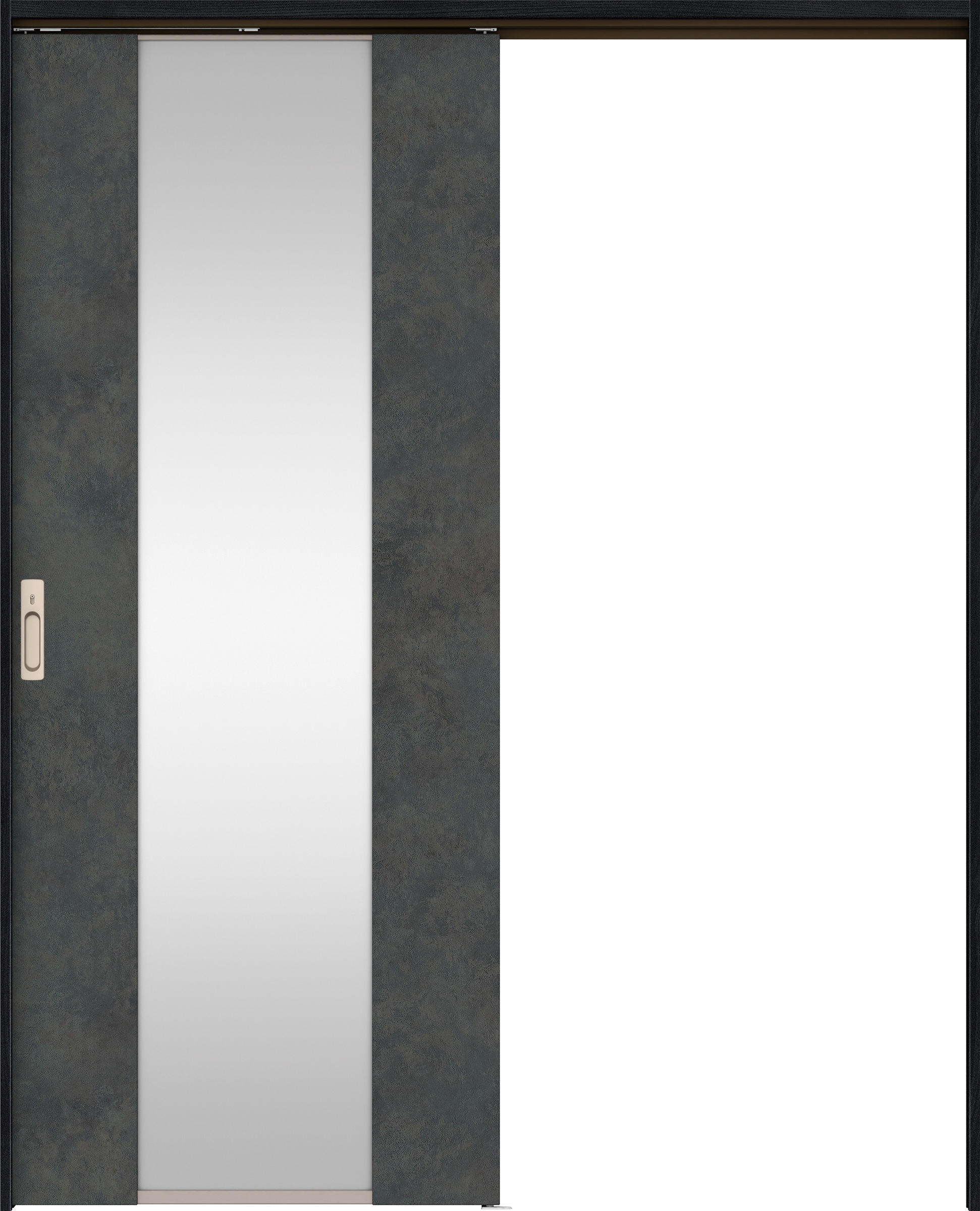 リビングドア　イエリア　吊戸・片引　扉セット　４Ｐデザイン　１７４５幅用　２０００高　〈アイアンブラック柄〉　左右兼用　カマ錠付　間仕切錠　ラクラクローズ付用