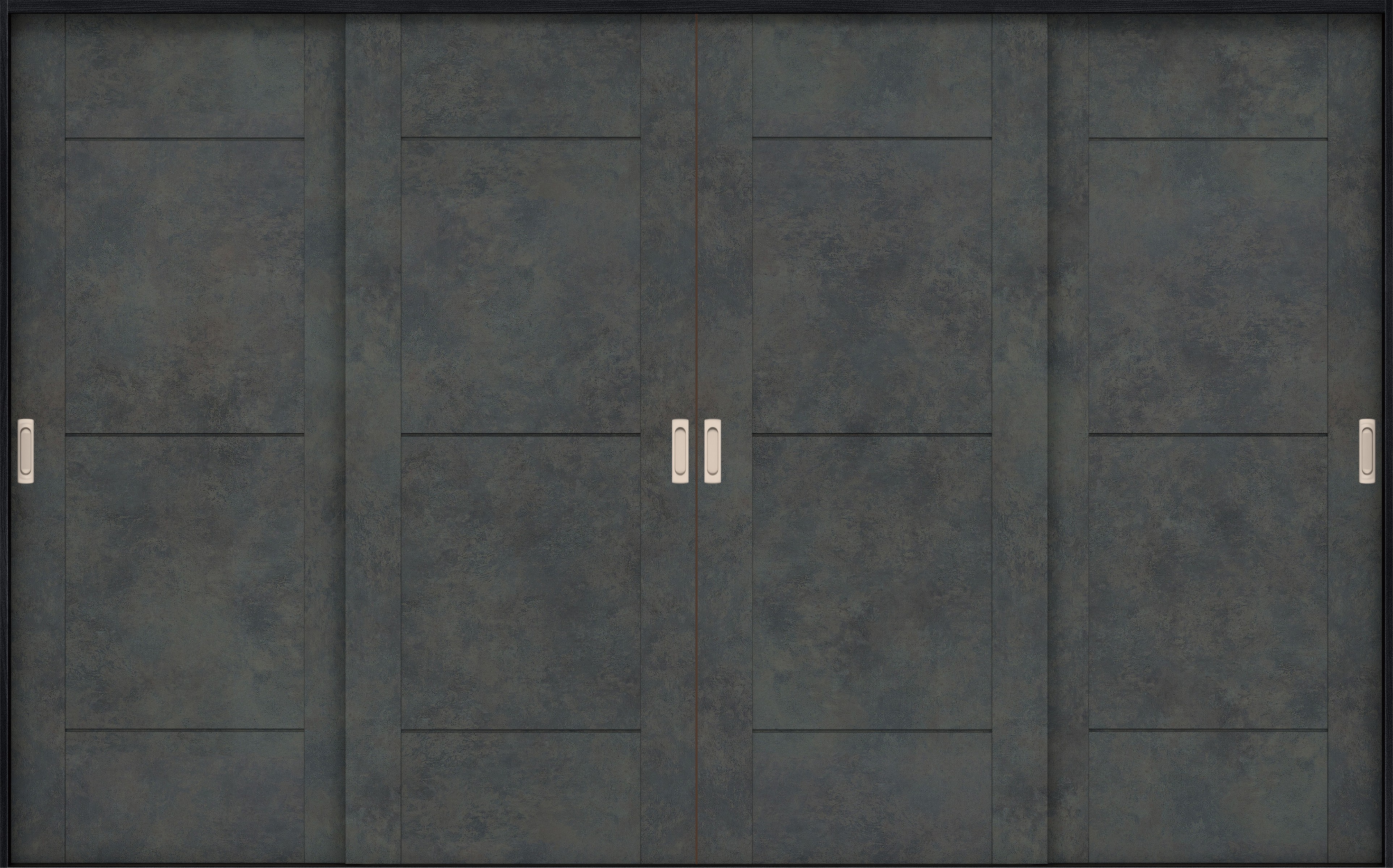 リビングドア　イエリア　引戸・４枚引違　扉セット　Ｂ９デザイン　３２６６幅用　２０００高　〈アイアンブラック柄〉　左右兼用　錠なし　ラクラクローズ付